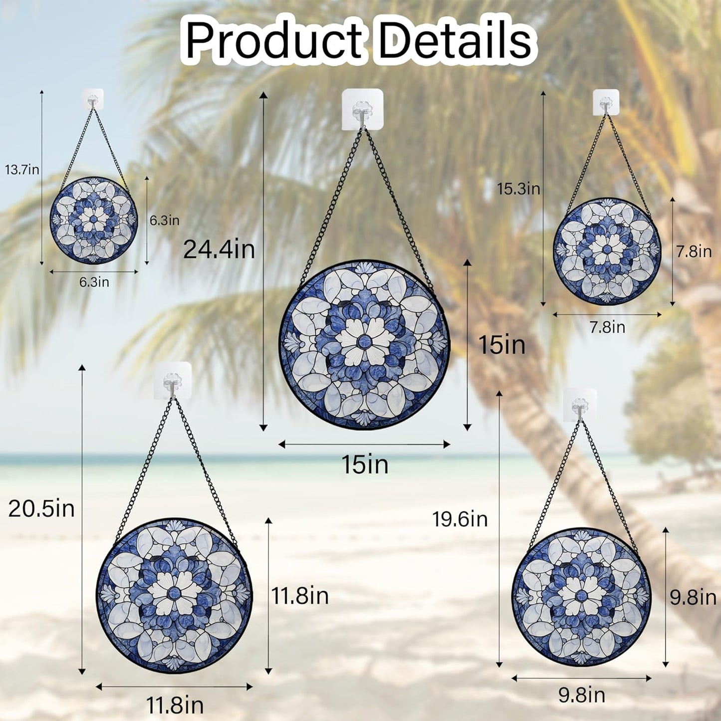 Stained Glass Window Hanging - Blue White Floral Pattern Suncatcher for Doors Garden Retro Sun Catchers Decor Christmas Mother's Day Birthday Gifts for Women Men Mom Nana Friend Girl 11.8 in