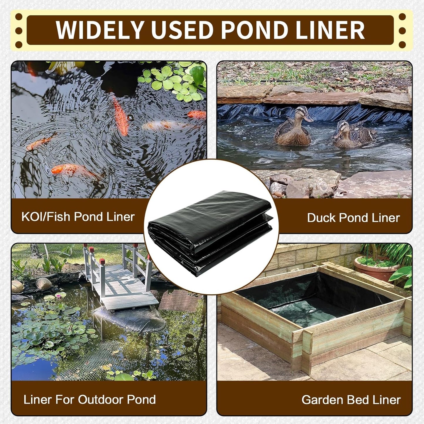 yeezoo 20x20FT Reinforced PE Pond Liner, KOI Pond Liners for Outdoor Ponds, Enhanced 5-Layer Structure Pond Liner for Fish, Duck, Garden Raised Bed and Waterscape Pond(0.63oz/sq ft Thickness)