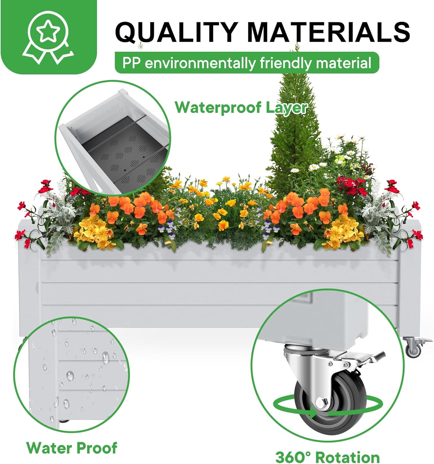 Elevated Raised Garden Bed with Legs,Outdoor Large Resin Patio Planter Box Stand Divisible with Drain Plug,Water Monitor for Plants Vegetables Flowers Fruits(Ashen)