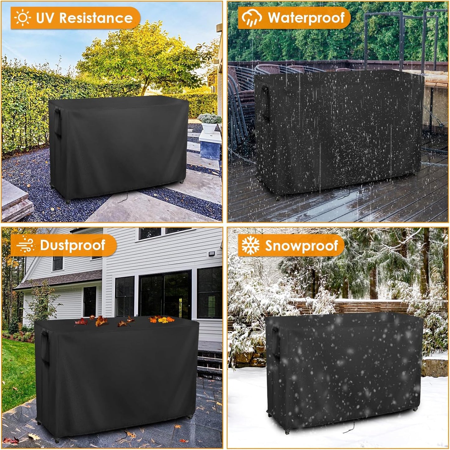 Kingling Outdoor Table Cover for Outdoor Bar Table, 78 Inch Waterproof Patio Bar Table Cover Outdoor Prep Table Covers - 78''L x 36''W x 43''H(Black)