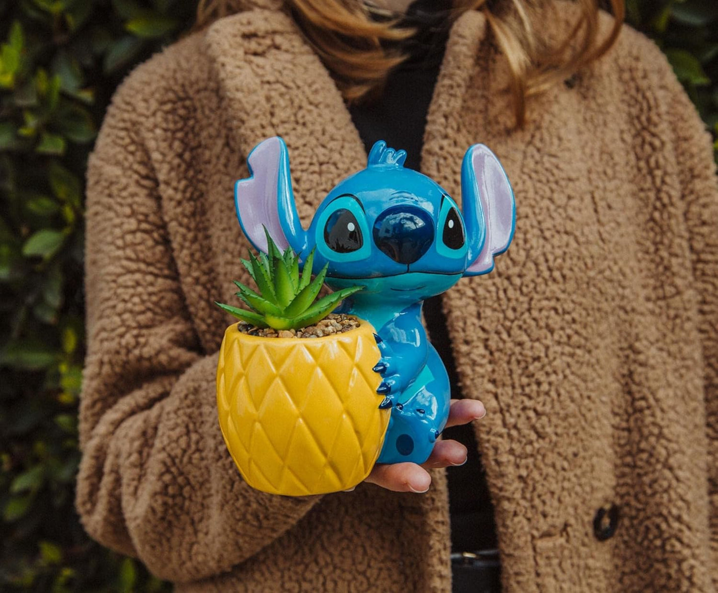 Disney Lilo & Stitch Pineapple 6-Inch Ceramic Planter with Artificial Succulent | Cute Flower Pot, Faux Indoor Plants