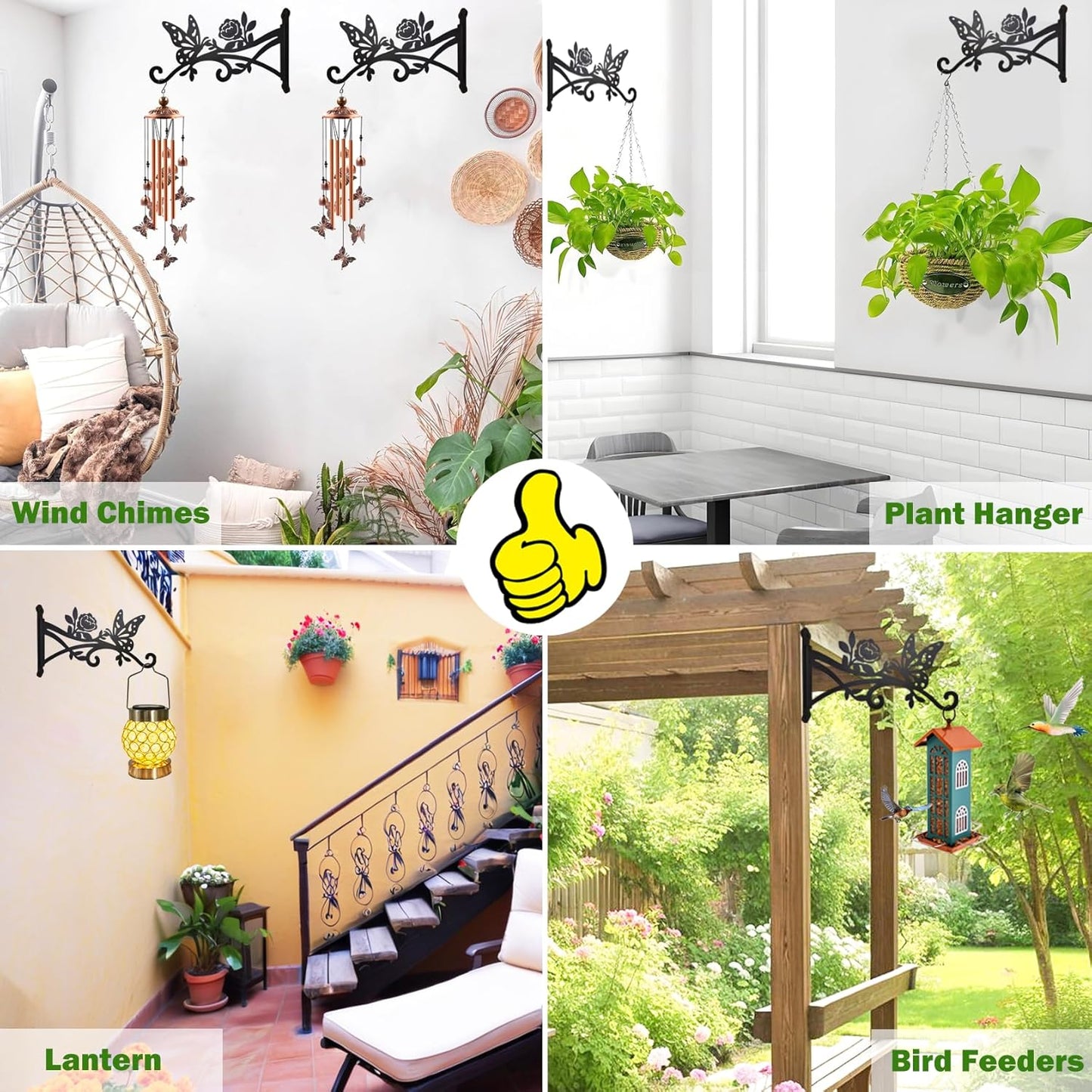 2 Pcs Wall Plant Hanger Indoor & Outdoor - 9 in Metal Hanging Plant Bracket with Butterfly Pattern - Anti Rust Plant Hooks for Hanging Plants,Flower Baskets,Bird Feeder