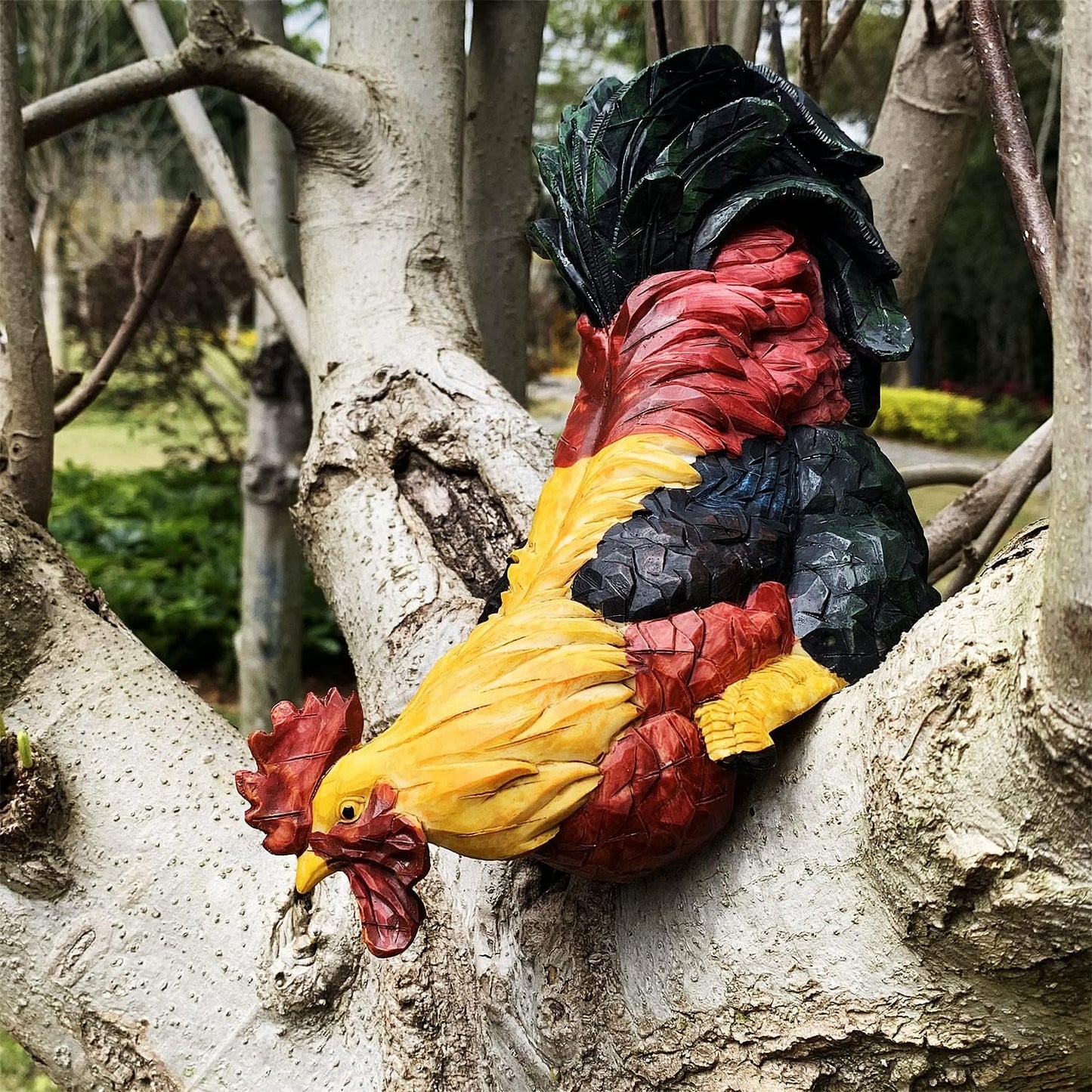 Garden Statues Cock Art Decoration Rooster Figurine for Yard, Chicken Sculpture Ornaments (Red)