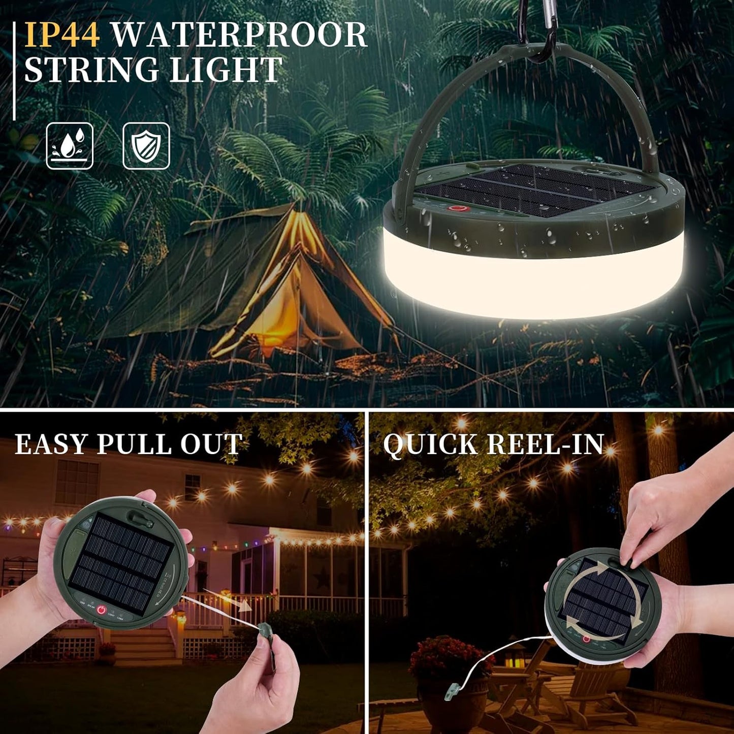 180LEDs 33FT Solar Camping String Lights,Outdoor Fairy String Lights with 13 Lighting Modes & Timer, Waterproof & Rechargeable, Camping Gear for Tent,Yard,Garden,Hiking,Travel Decor