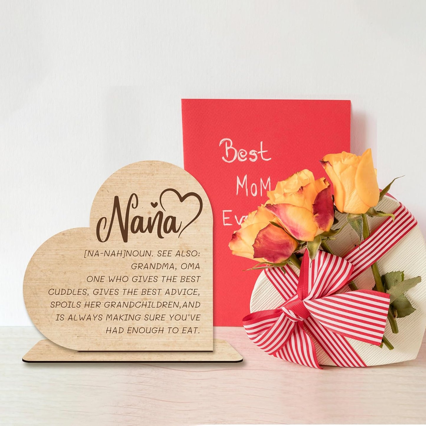 Nana Wooden Heart Plaque – “You Are The Piece That Holds Us Together” Funny Definition Sign Gift for Grandma, Oma, Rustic Desktop Decor, Mother’s Day or Birthday Present.(054)