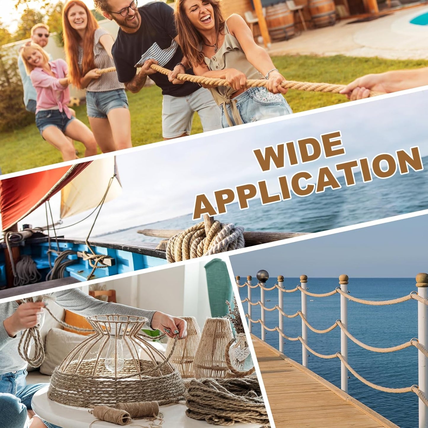 MECCANIXITY Jute Rope 0.55 Inch x 98ft, Thick Twine Rope Ropes Braided Jute Twine Natural Brown Burlap Cord String Heavy Twisted with Tape for Decorative Crafts Railing Swing Tug of War