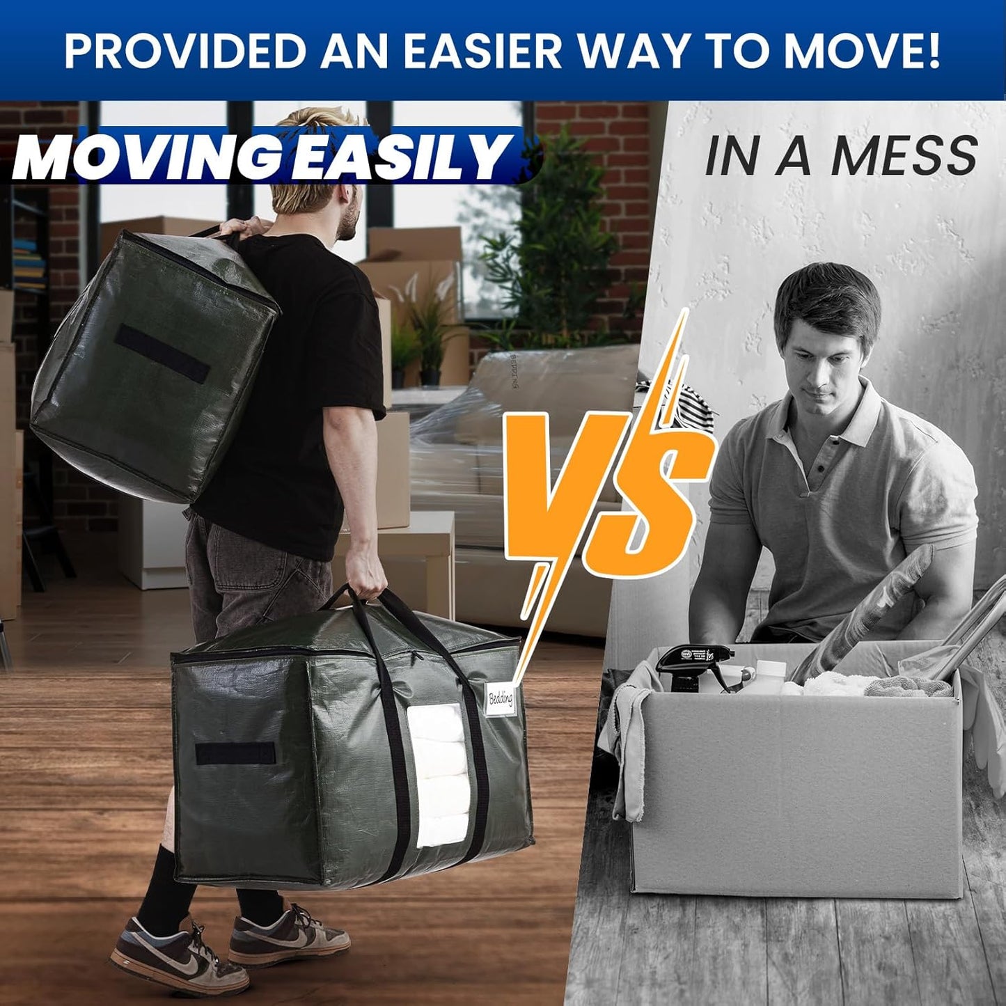 TAILI 2 Pack Green Extra Large Storage Bags, Heavy Duty Totes with Visible Window, Wrap Around Handles, Perfect for Moving