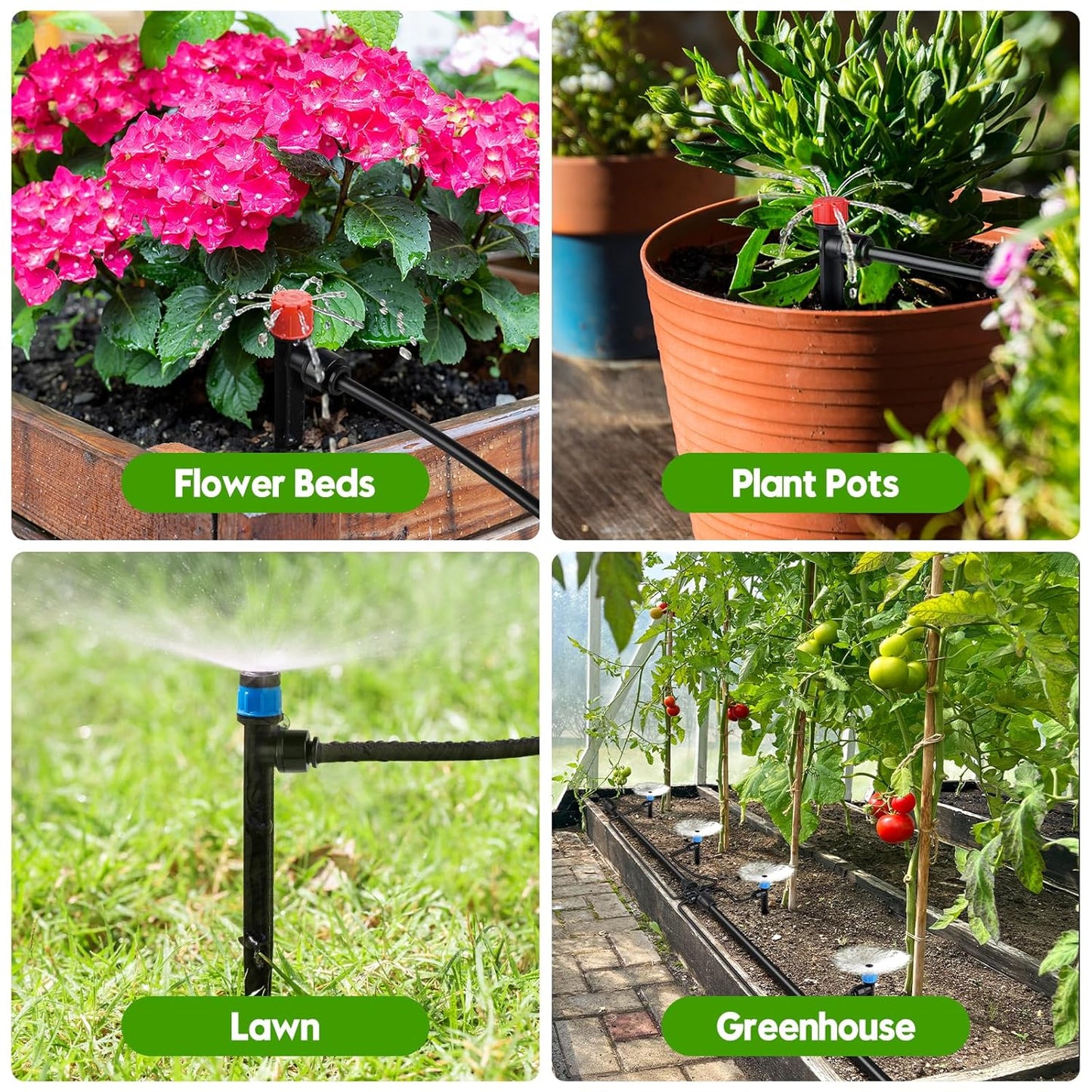 110FT Drip Irrigation System for Garden, Quick-Connect Automatic Garden Watering System with 1/2" & 1/4" Tubing and Accessories - Adjustable Sprinklers Kit for Greenhouse, Yard, Lawn, Raised Bed