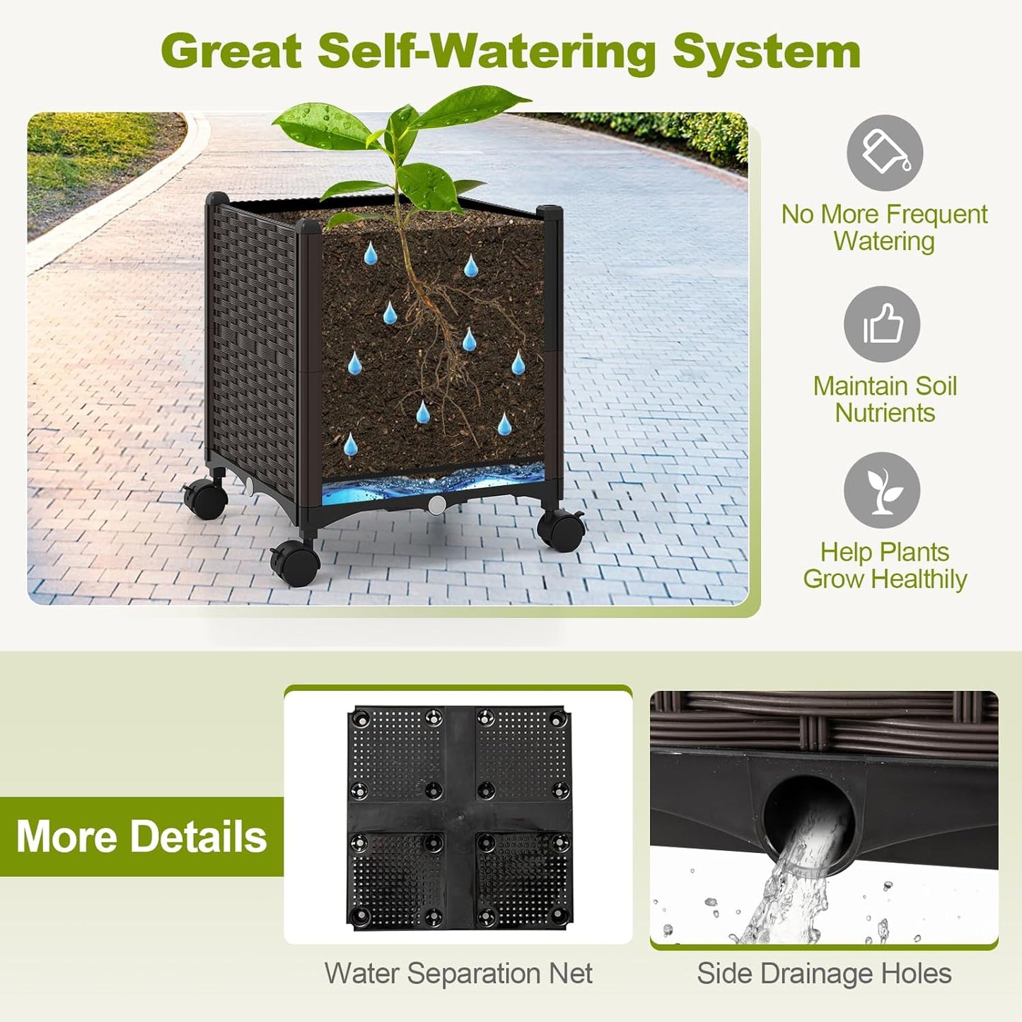 Happygrill 80" Garden Arch Trellis, Metal Archway Pergola with 2 Planter Boxes, Detachable PE-Coated Metal Tubes, Self-Watering System & Lockable Wheels, Outdoor Arbor for Climbing Plants