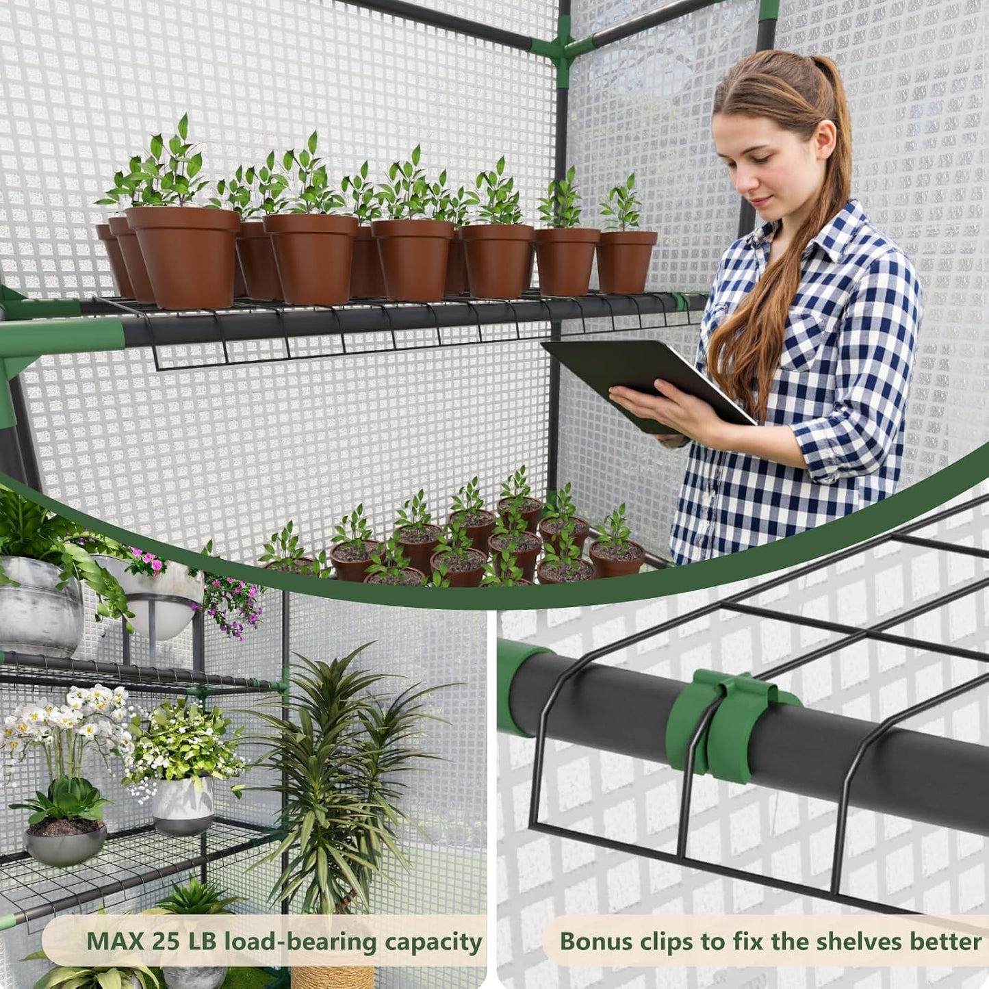 Greenhouse for Outdoors, Small Greenhouse, Walk-in Greenhouses with 3 Tiers 4 Shelves, PE Cover, Heavy Duty Plant Greenhouses for Garden and Backyard