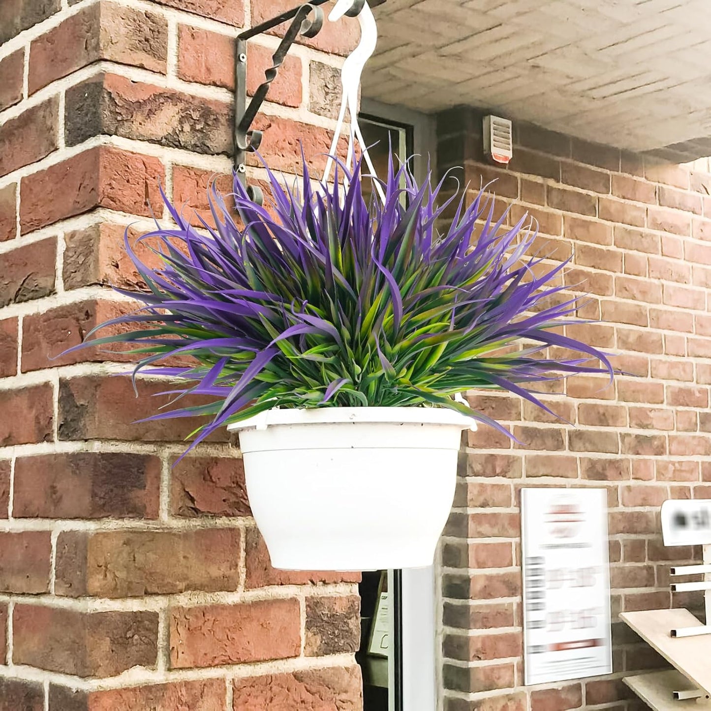 Uieke 28 Bundles Artificial Outdoor Plants UV Resistant Fake Grass Plants Faux Plastic Plants Greenery Shrubs for Home Garden Pathway Window Box Front Porch Cemetery Spring Summer Decor, Purple