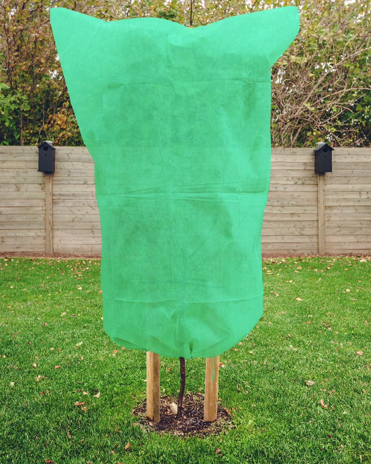 EAONE 12 Pack Plant Covers Freeze Protection, 32x47'' Winter Frosts Cloth for Outdoor Plants, Reusable Frost Blankets Drawstring Bags for Cold Freeze Sun Protection Bird Insect Prevention,Green