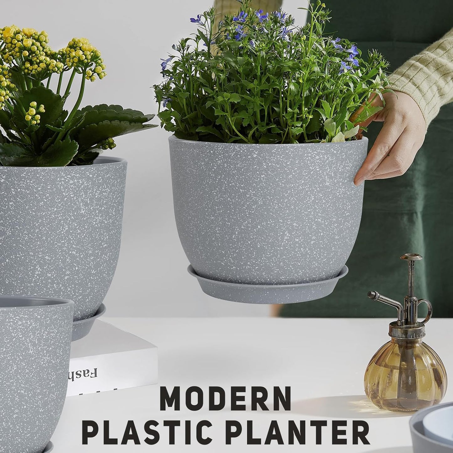 Plant Pots 12/10/9 inch Set of 3, Flower Pots with Multi Mesh Drainage Holes, Large Planters for Indoor Outdoor Garden Plants and Flowers. (Gray)