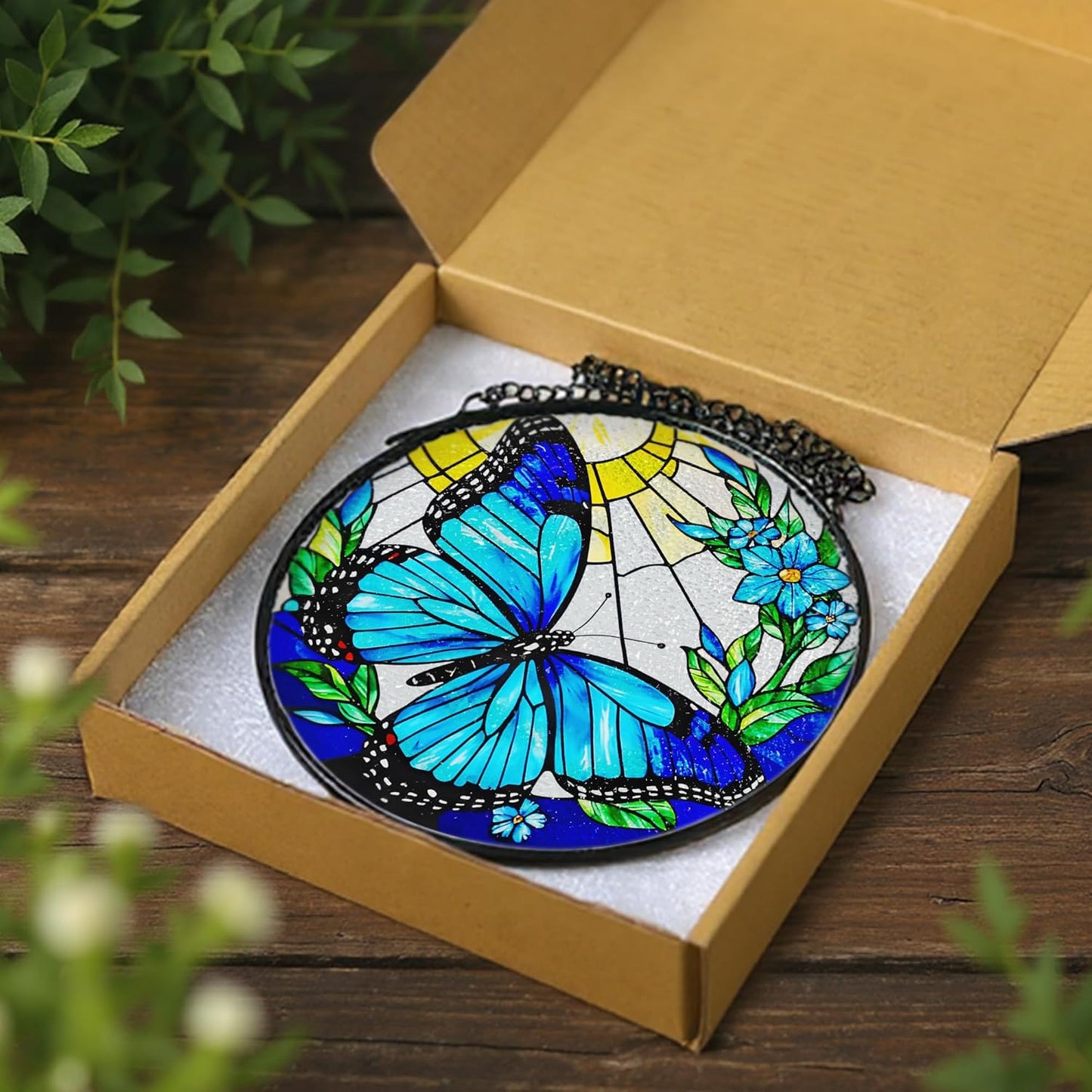 Stained Glass Window Hanging, 8 Inch Sun Catchers Indoor Window, Butterfly Suncatchers for Windows Doors Home Decoration and Christmas, Festival, Housewarming, Mother's Day, Birthday, Gift for Women