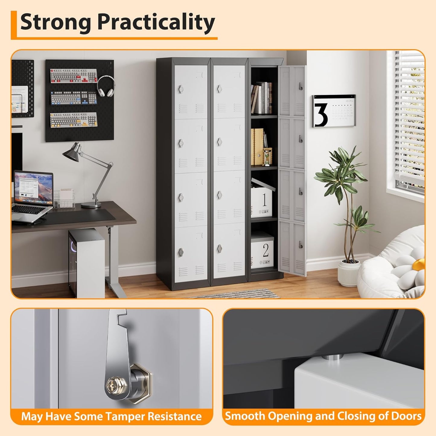 GAOMON Metal Locker, Metal Storage Locker with Shelves and Doors, Perfect for Employees and Students, Ideal for Offices, Schools, Gyms, Homes, and Garages, Assembly Required, Grey & Black