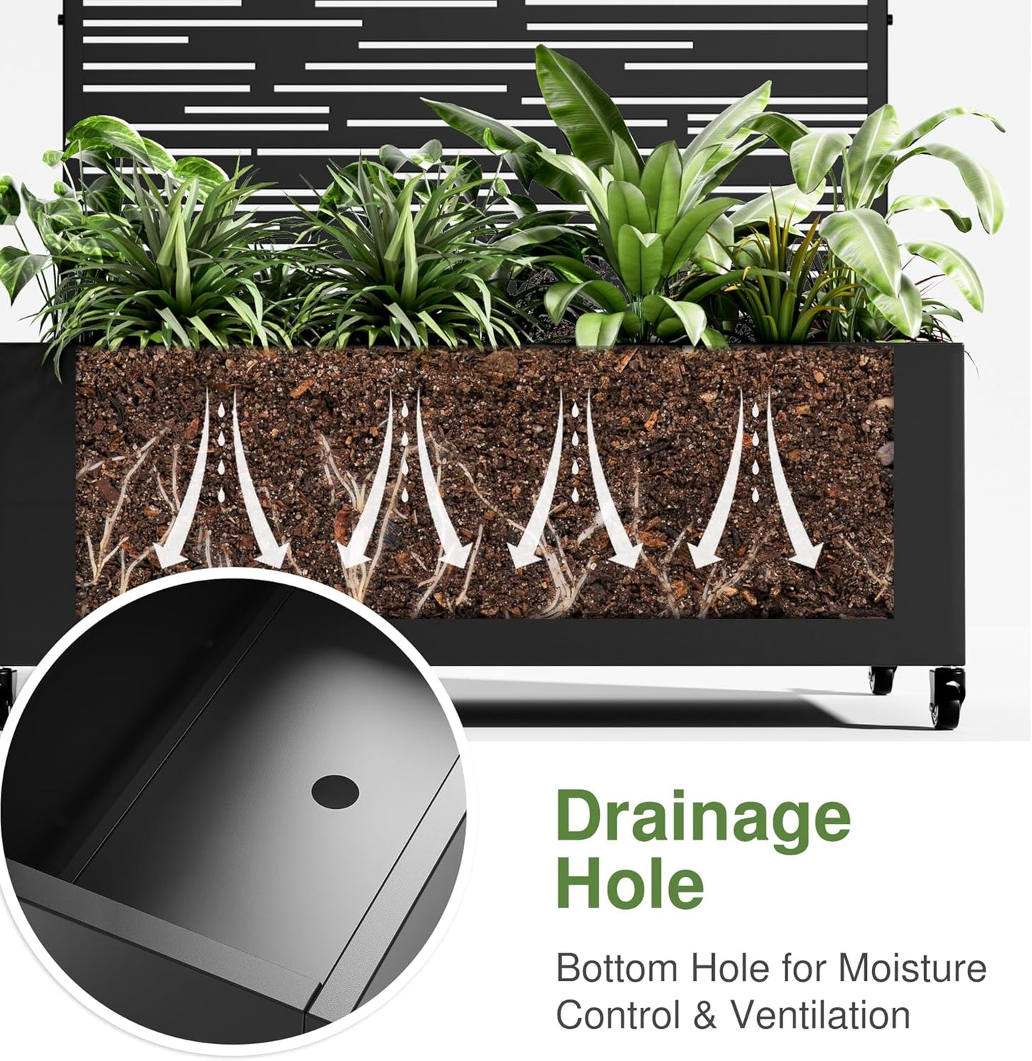 Casaphoria Metal Raised Garden Bed with Trellis and Wheels, 72"x35"x16" Arched Planter Box for Climbing Plants, Vegetables & Vines, Features Drainage Holes and Privacy Screen (Black-Shine)