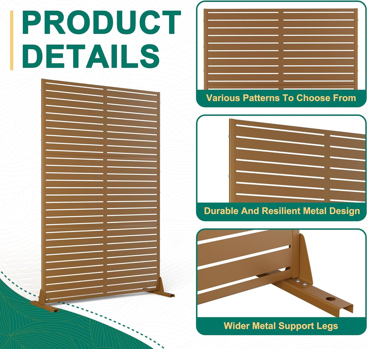 72" H×47" W Metal Privacy Screen Outdoor Privacy Screen Freestanding, Freestanding Decorative Privacy Screen for Balcony Yard&Garden(Consists of 3 Panels)