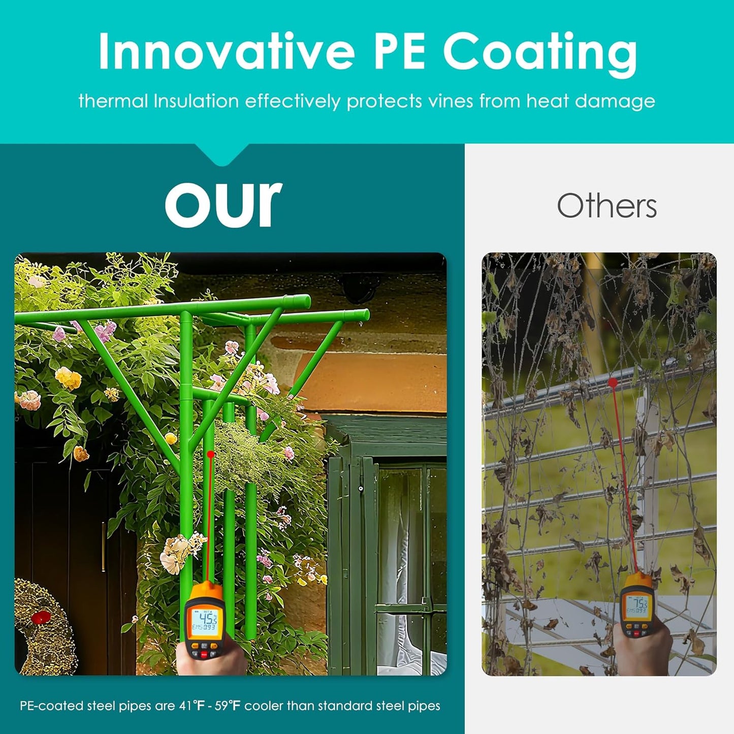 Flat Top Garden Arch Trellis 11FT x 9FT, Extra Large Garden Trellis for Climbing Plants Outdoor, 141.7in x 108in PE-Coated Metal Arbor Archway Trellis for Roses,Wisteria,Wedding,Patio Decoration Green