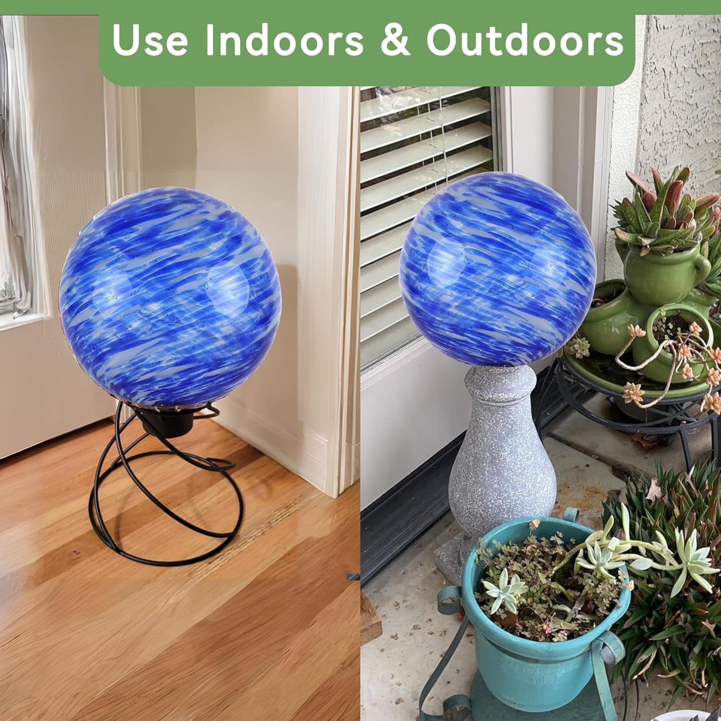 Lily's Home Glass Gazing Ball, A Colorful Addition to Any Garden or Home, Ideal As a Housewarming Gift. 10 Inch (Calming Water)