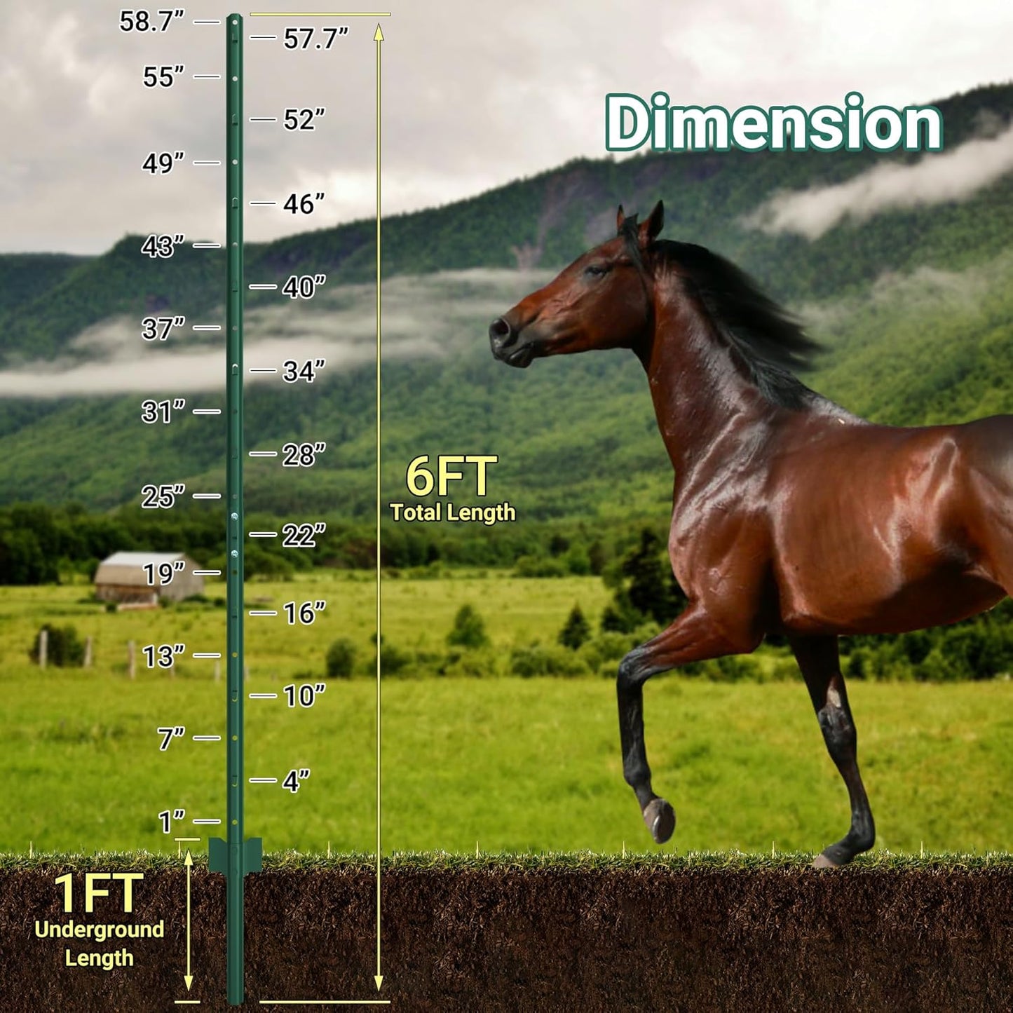 Fence Posts 6 Ft - 8 Pack, Requires Manual Assembly - Heavy Duty Metal Fence Post, No Dig U Post for Farm, Garden, Orchard and Outdoor Wire Fencing (Green)