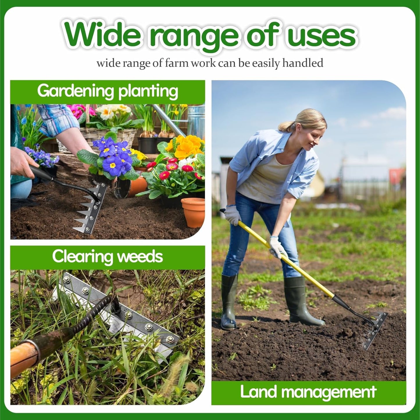 2025 Iron Weeding Rake 2.0, Iron Rake for Gardening and Weedings, Heavy Duty Gardening Hand Weed Puller Tools, 8 Teeth Carbon Steel Garden Weedings Rakes for Lawn Care