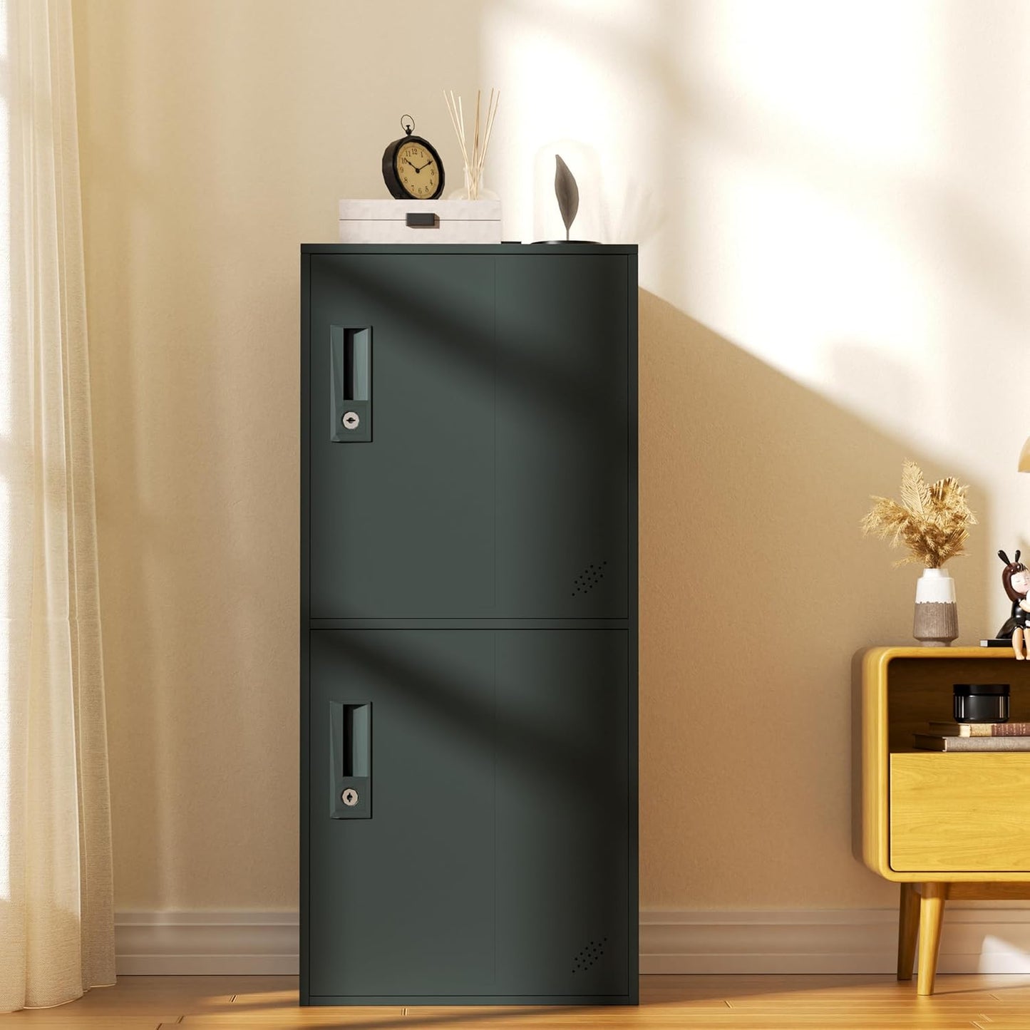 2 Door Vertical Stackable Storage Cabinet with Lock,Anti-Failing Device, Metal Lcoker,Organizer for Office, Home, Gym, School,Employee,Kids. (2D-Black)