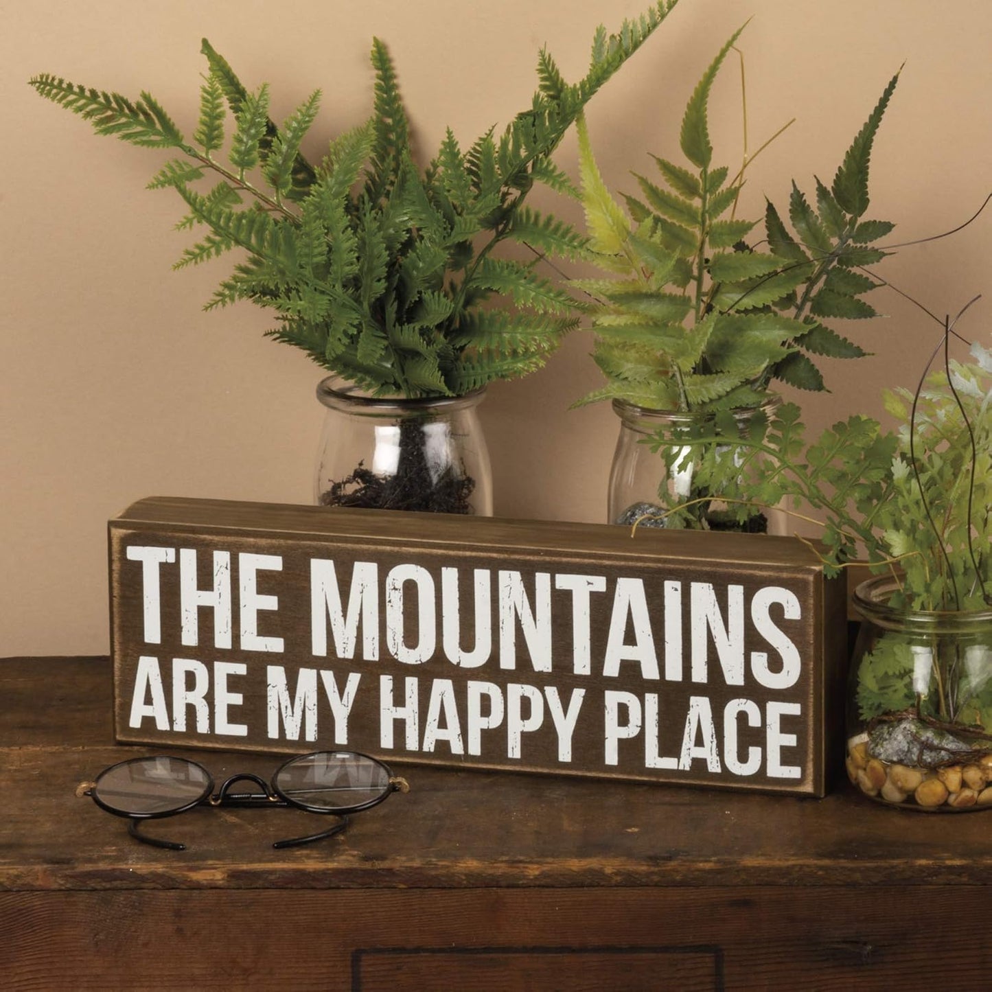 Primitives by Kathy 27377 Rustic Brown Box Sign, 11 x 3.5, The Mountains Are My Happy Place
