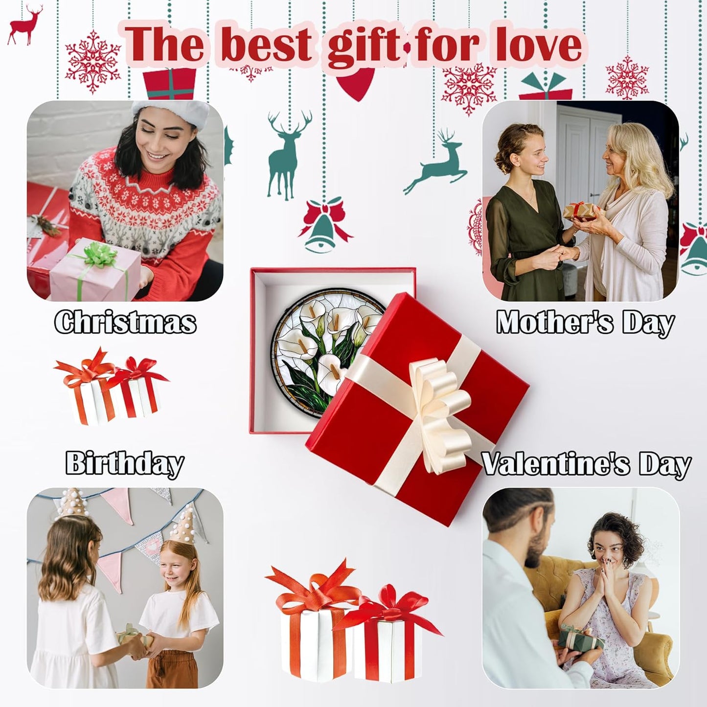 Stained Glass Window Hanging, White Calla Lily Flowers Sun Catchers Glass Panel Plant Suncatcher Decor for Birthday for Women, Men, Wife, Aunt, and Mom 9.8 in