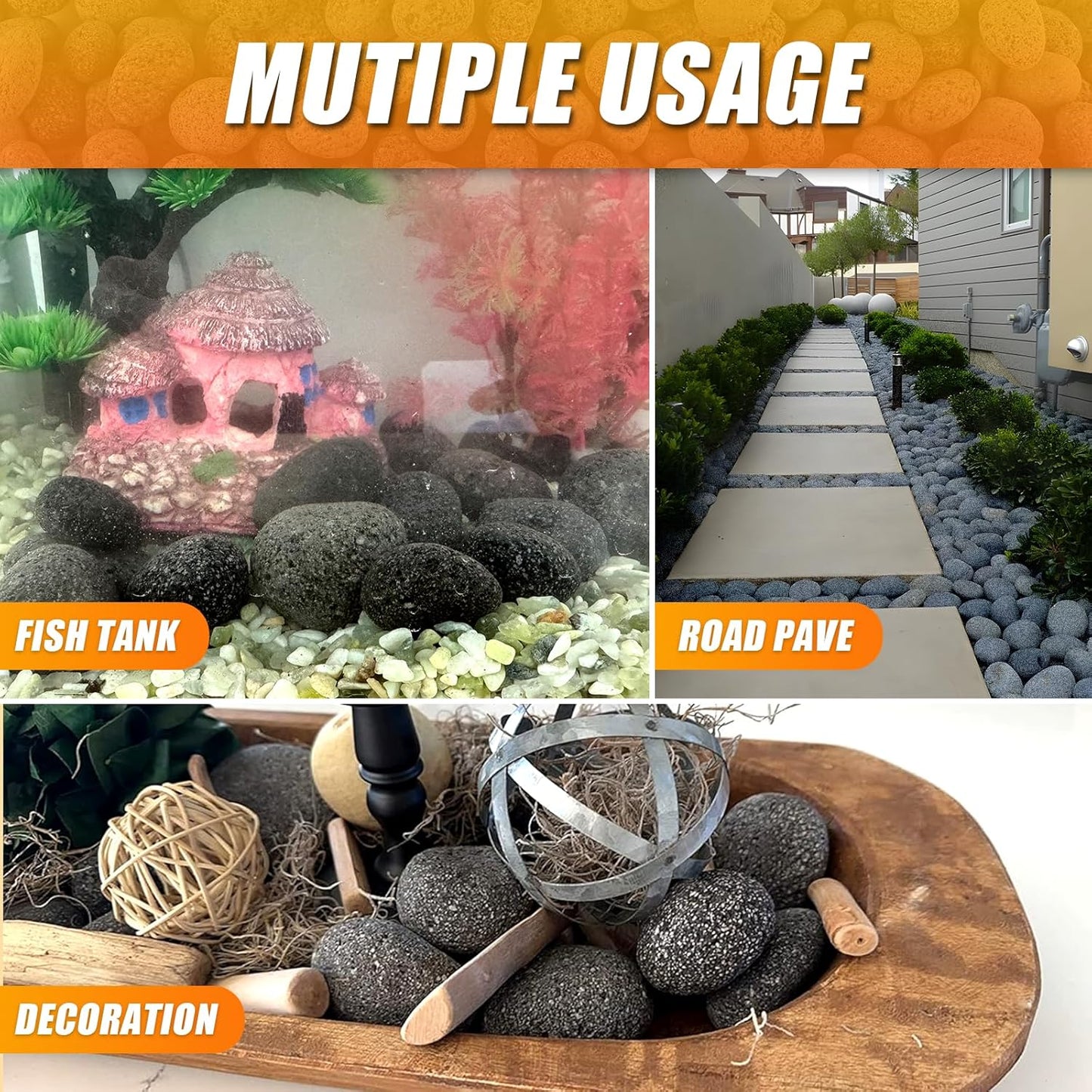 CJGQ 18 Lb Lava Rocks for Fire Pit,2"-3" Natural Pebbles Tumbled Lava Rock,Round Fire Pit Rocks for Portable Fireplaces Propane Gas Fish Tank Landscaping Garden Decoration