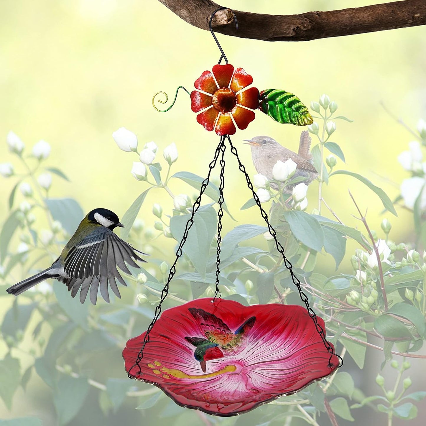 Hanging Bird Bath Glass BirdBath Hummingbird Outdoor Bird Feeder Garden Yard Decorations