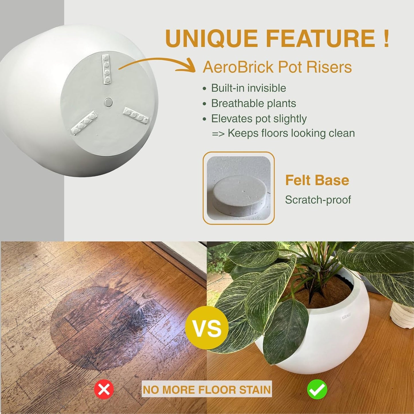 16.5" H x 15" D Corso Fiberstone Round Tapered Planter with Drainage Hole, Smooth Finishes, Weather Resistant for Indoor & Outdoor Use, Included 2 Extra Coco Mats (White, 11.5" Pot Opening)