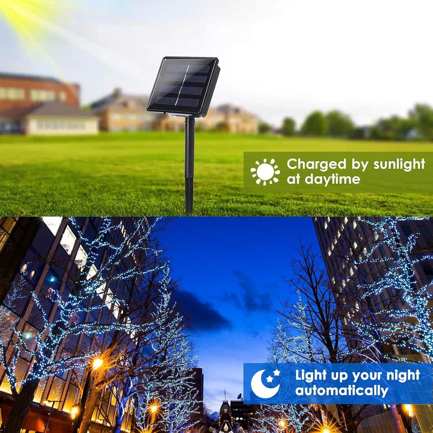 Solar String Lights Outdoor, 2-Pack Total 80FT 200 LED Solar Christmas Twinkle Lights Outside Waterproof Copper Wire 8 Modes Solar Fairy Lights for Garden Tree Party Birthday Christmas Decor (Blue)