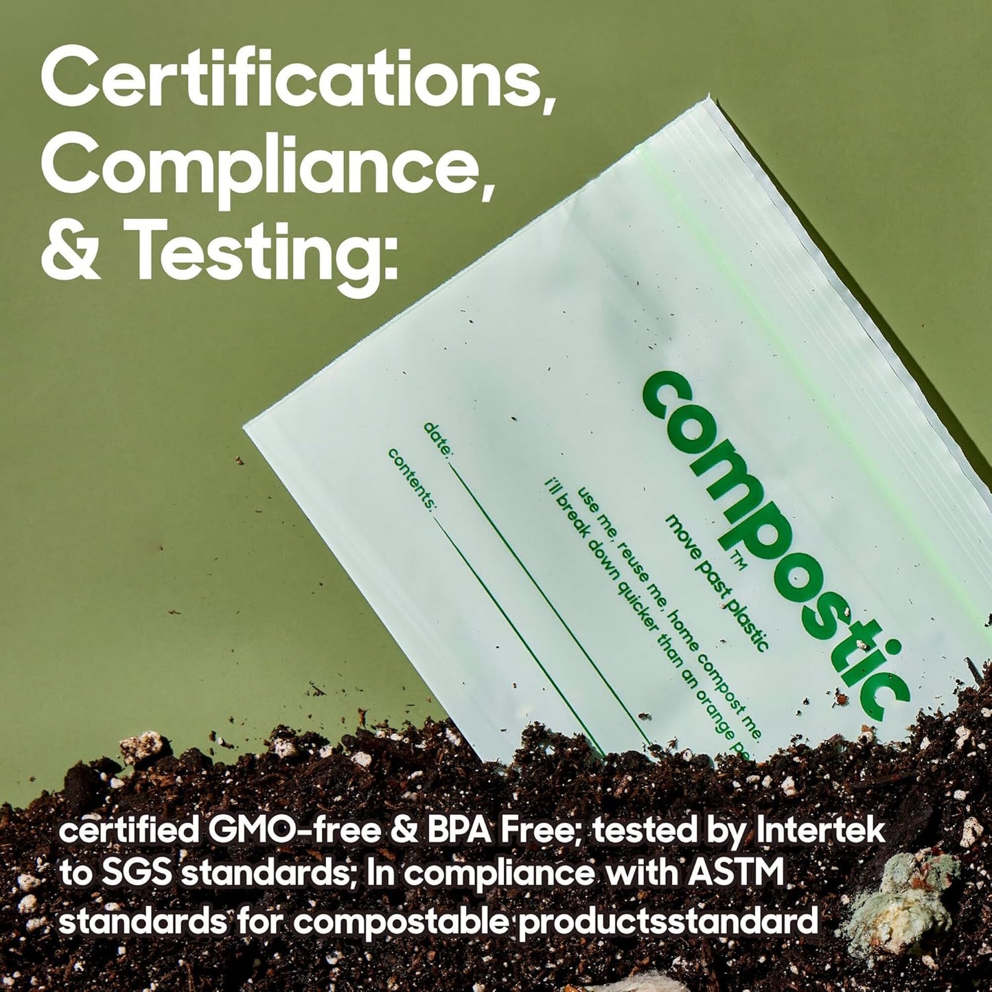 Home Compostable Resealable Gallon Bags (10.5"x10.5"), Microwave & Freezer Safe, Organic Food Storage Container, 100 Count (Pack of 1)