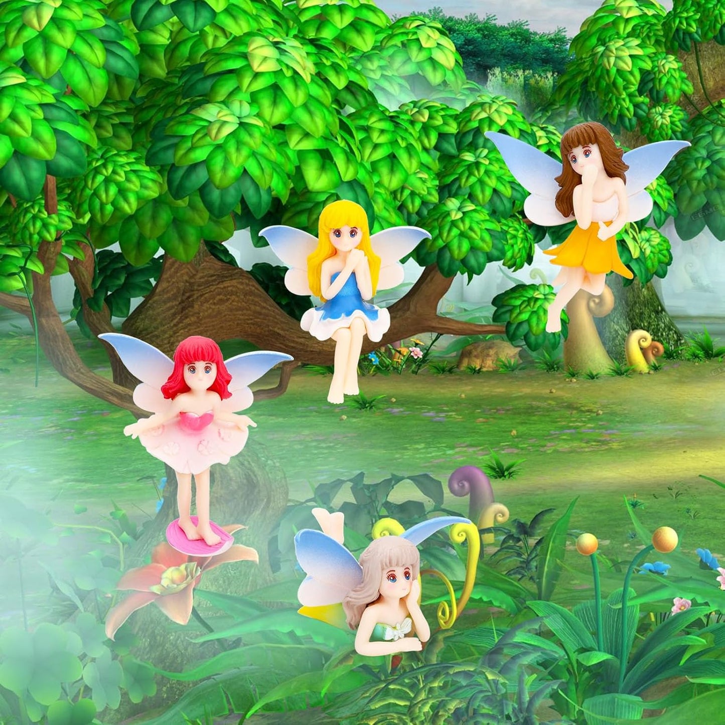 ONEST 4 Pieces Miniature Fairy Garden Accessories Small Fairy Figurines Hand Painted Fairies Figures Girl Fly Wing Figurines for Car Decor Fairies Garden Flower Pot Birthday Cake Topper