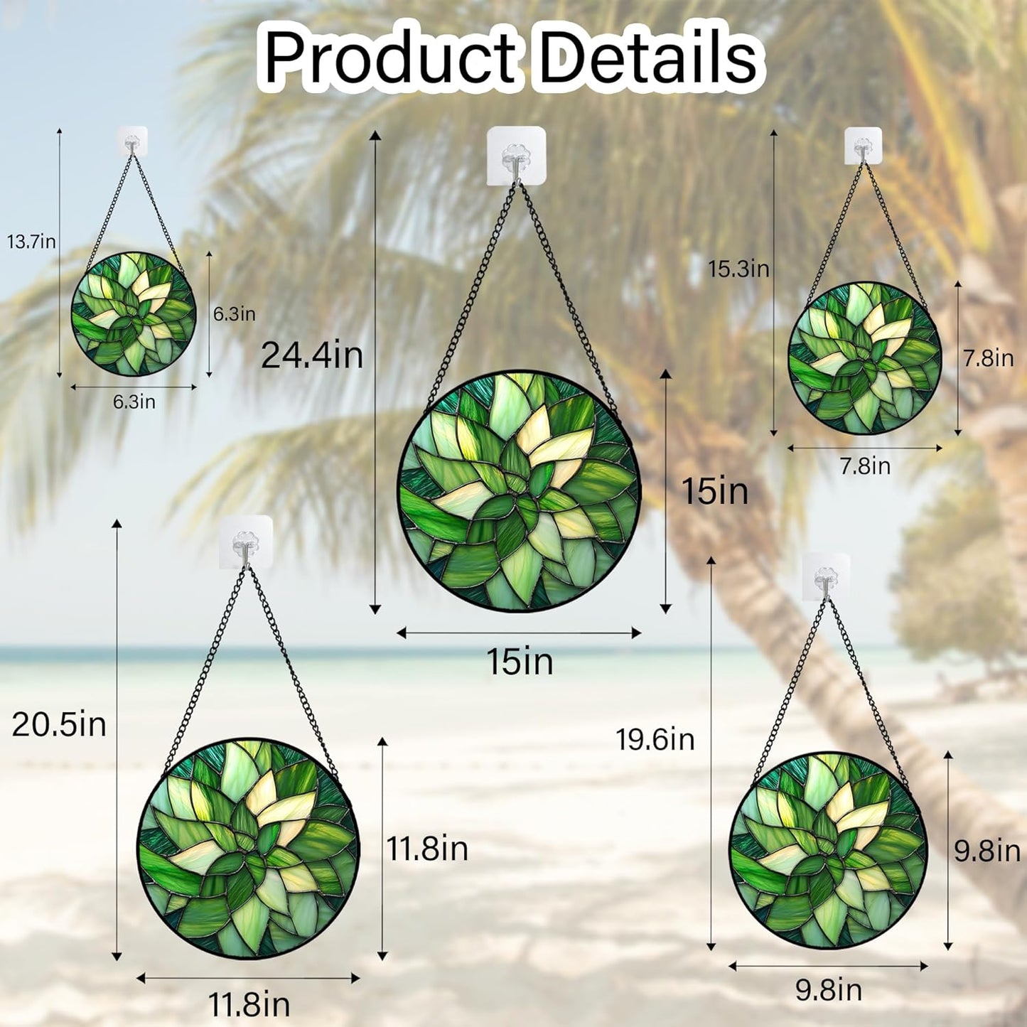 Stained Glass Window Hanging - Green Plants Suncatcher for Doors Garden Patio Flowers Sun Catchers Decor Christmas Mother's Day Birthday Gifts for Women Men Mom Nana Friend 11.8 in