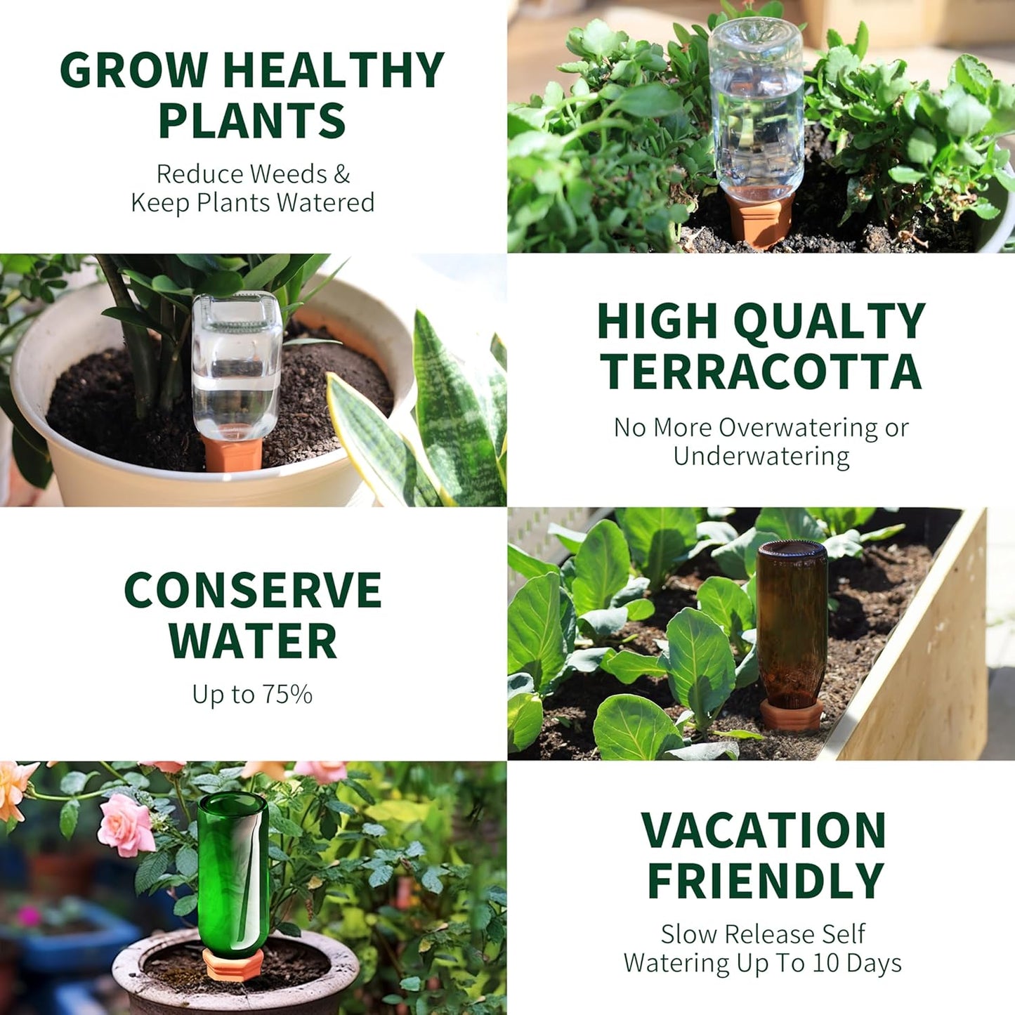 Wine Bottle Watering Spikes, Terracotta Watering Spikes for Out | Indoor Plants, Self Watering Planter Insert, Vacation Plant Watering Devices, Clay Plant Watering Globes, 8-Pack