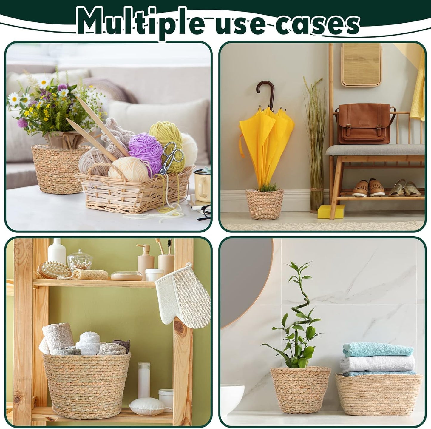 Mumufy 6 Pcs Seagrass Planter Basket Flower Pots Cover Plant Baskets Hand Woven Plant Basket Storage Containers with Plastic Liners for Indoor Outdoor Flower Pots Decoration 10, 7, 8.3 Inch(Classic)