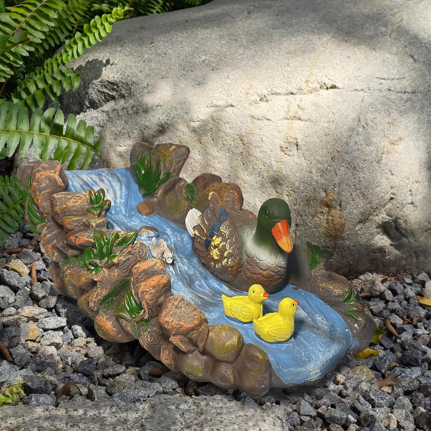 Ducks Splash Block - Decorative Resin Gutter Downspout Diverter, 13.3” x 6.3” x 5.9”, Durable Water Flow Protector for Yard, Garden & Patio, Functional Outdoor Ducks Statue for Rainwater Drainage