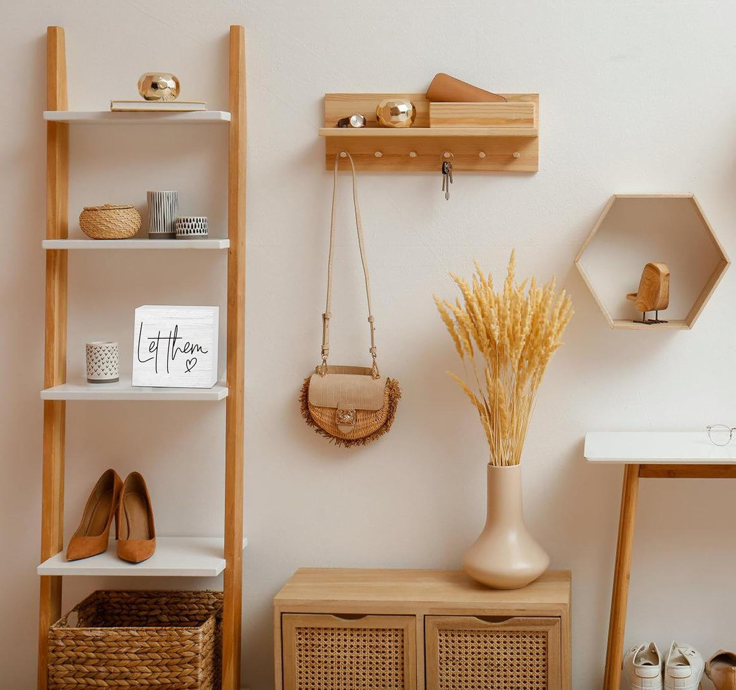 Let Them Wooden Sign, Desk Decorations For Women Office, 5x5 Inch Farmhouse Funny Office Decor Wood Box Sign, Desk Shelf Cubicle Accessories, Appreciation Gifts for Coworkers Boss, 04