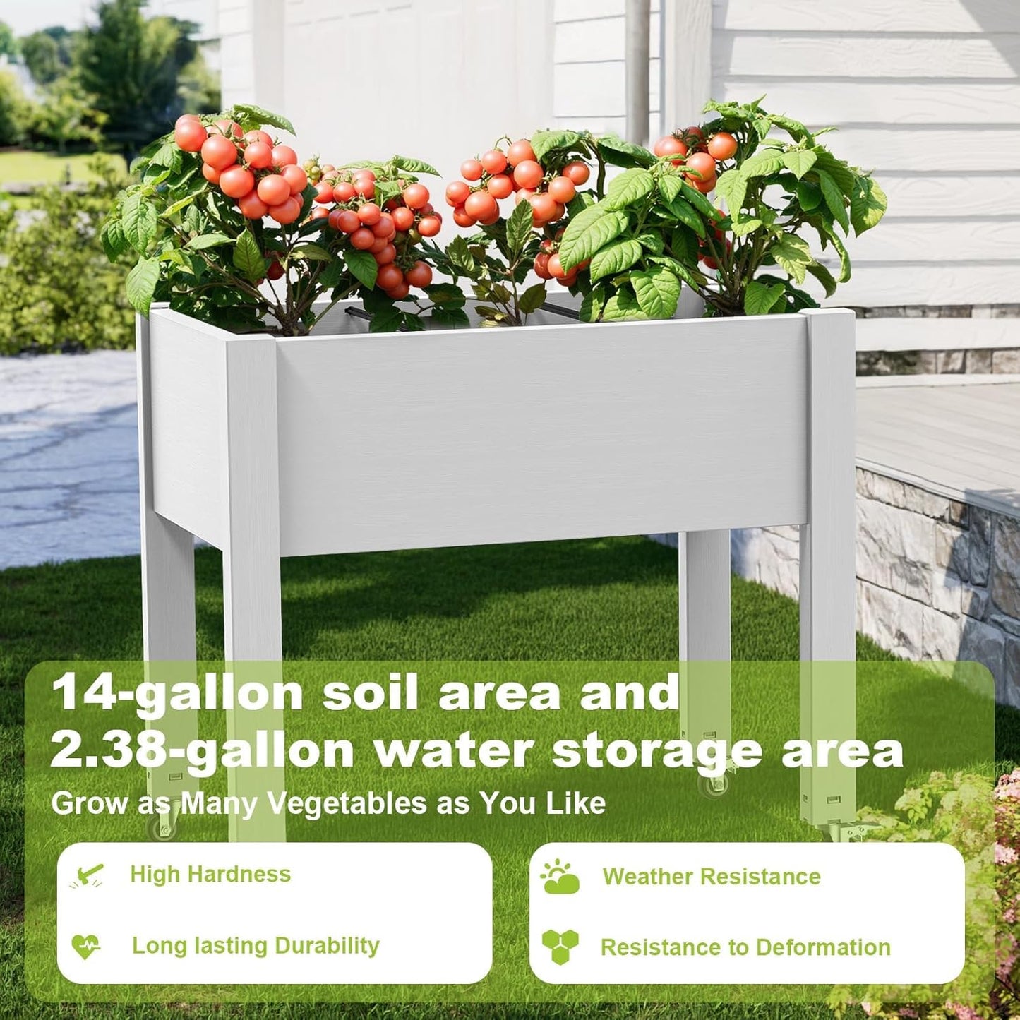 Elevated Raised Garden Bed with Legs,Outdoor Large Resin Patio Planter Box Stand Divisible with Drain Plug,Water Monitor for Plants Vegetables Flowers Fruits(Ashen)