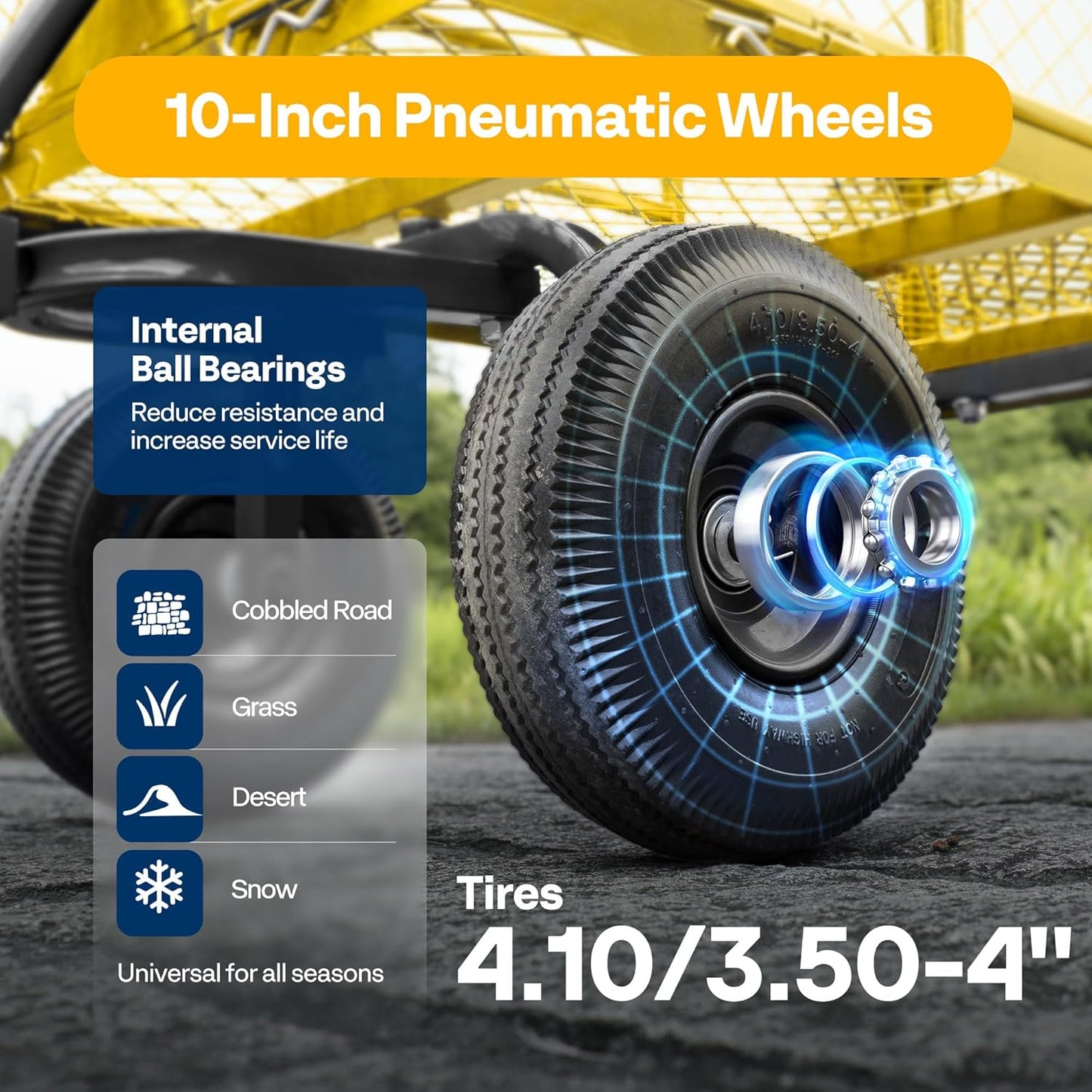 VIVOHOME Steel Garden Cart Heavy Duty 880 Lbs Capacity Folding Utility Wagon with Removable Sides and 10 inch Wheels (Yellow)