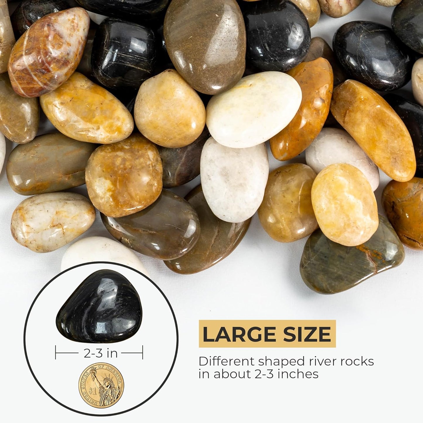 Large Pebbles for Landscaping 40lbs, 2-3 Inch River Rocks for Aquarium, High Polished Natural Decorative Stones for Vase Filler Fish Tank Gardening, Mixed Color