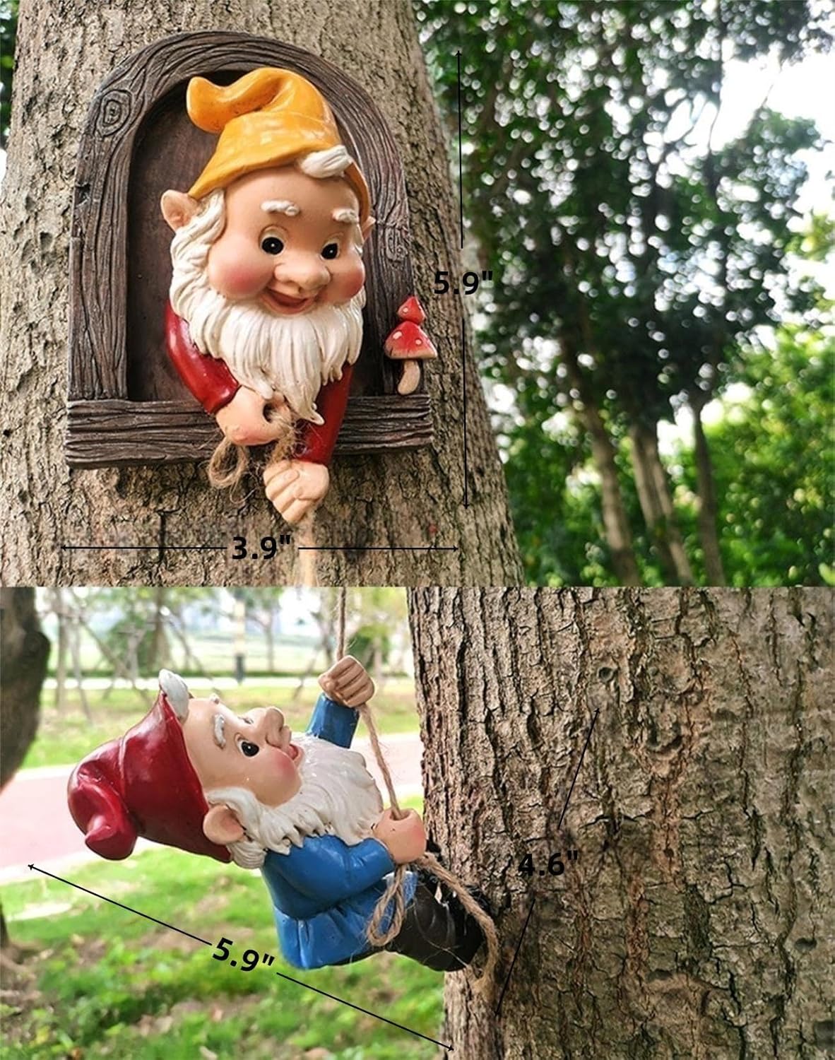 Outdoor Garden Gnome Statue,Climbing Elves Garden Sculpture,Gnome Tree Hugger Figurines Decor,Fairy Hanging Decor Miniature Figurines Garden Gnome Landscape Figurine for Lawn Balcony Patio