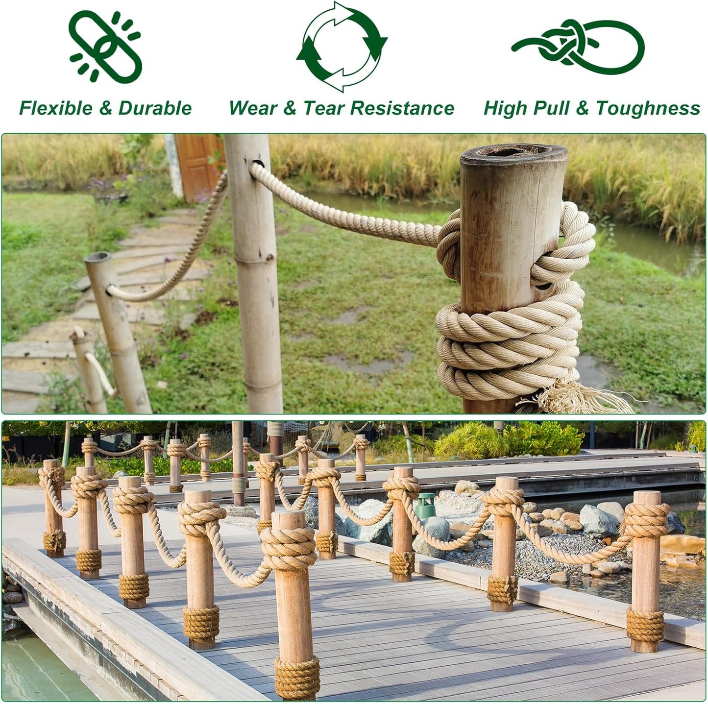 PATIKIL 1" x 50 ft Twisted Manila Rope Jute Ropes Natural Thick Jute Twine Burlap for Docks Railings Bundling Craft Tug of War Decorating