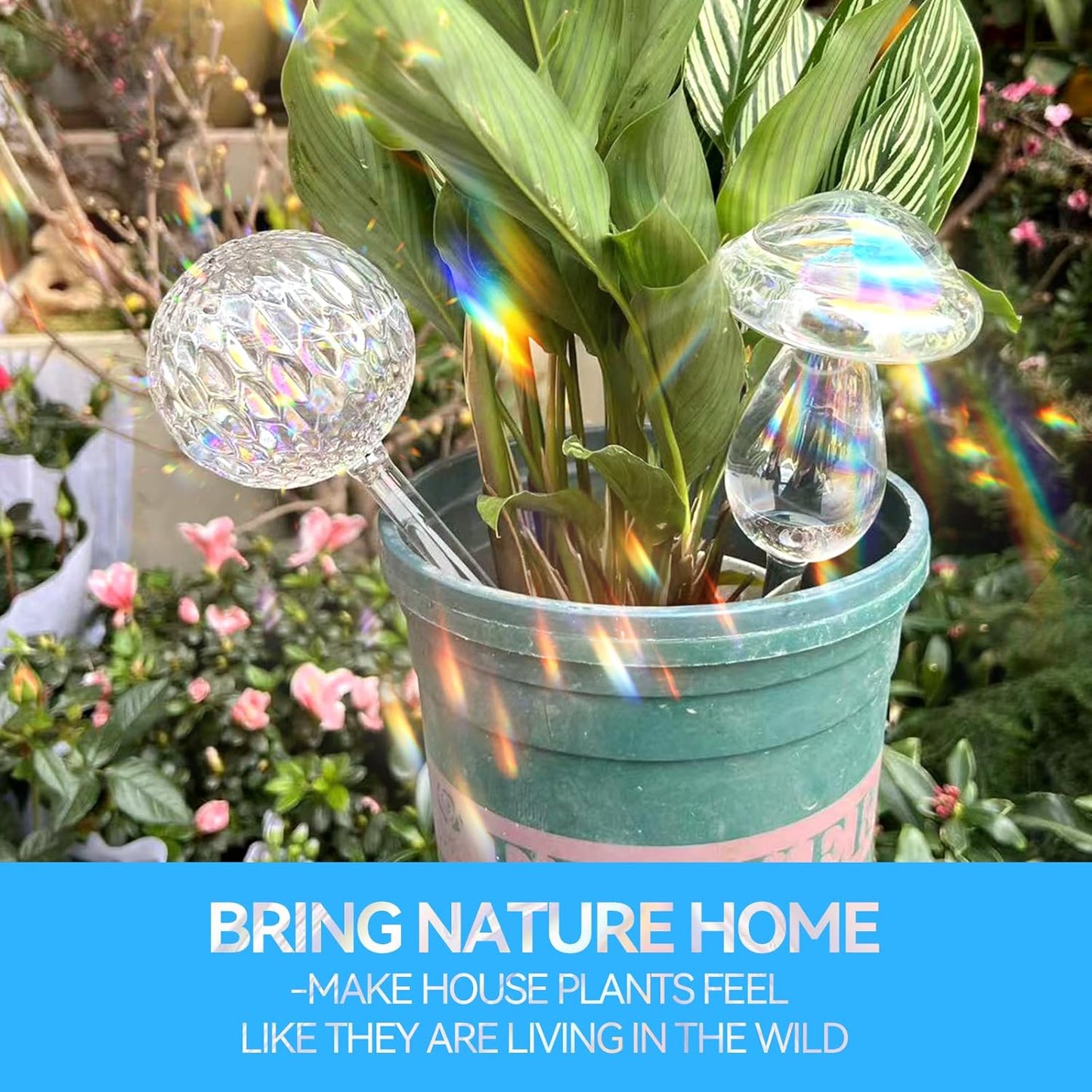 FLORA GUARD Plant Watering Globes, 4-PCS Glass Self Watering Planter Insert, Mushroom Rhombus Patterned Water Globes, Automatic Plant Waterer Bulbs Devices