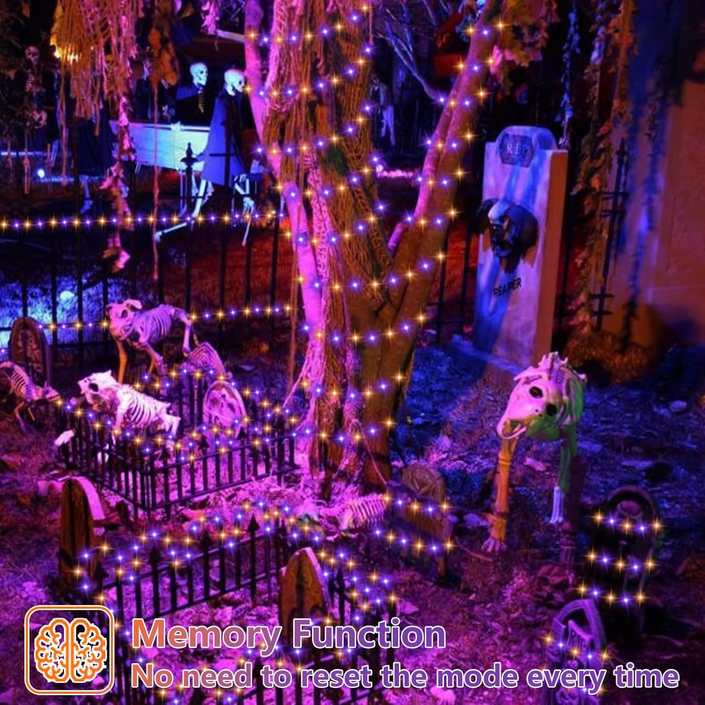 QITONG 4 Pack Orange and Purple Solar Fairy Lights, Each 33ft 100 LED Halloween Lights Outdoor Waterproof, 8 Modes Copper Wire Solar String Lights