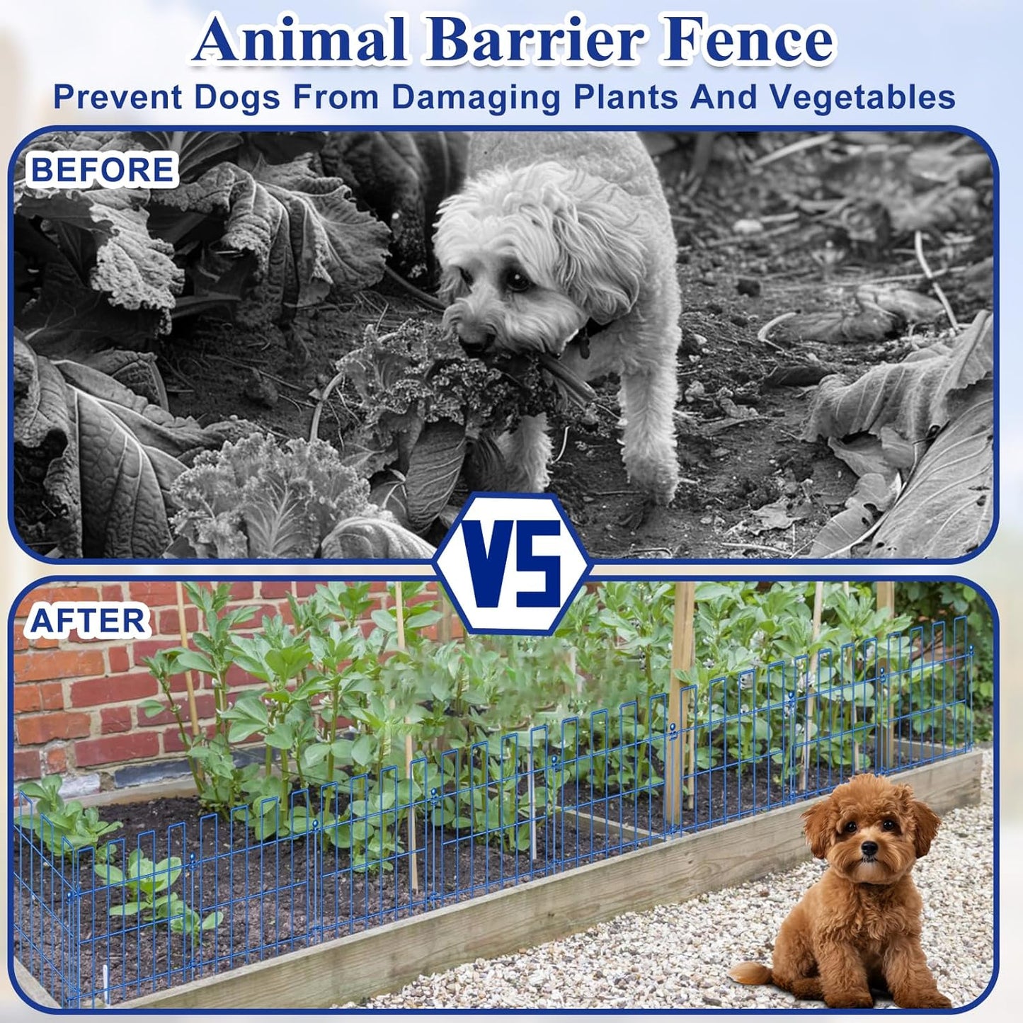 Animal Barrier Fence, 25 Panels Garden Fence Animal Barrier, 27 ft(L)×17 in(H), No Dig Fences for Dogs and Rabbits, Rustproof Metal Garden Fencing, Under Fences Border Barrier for Outdoor, Yard, Patio