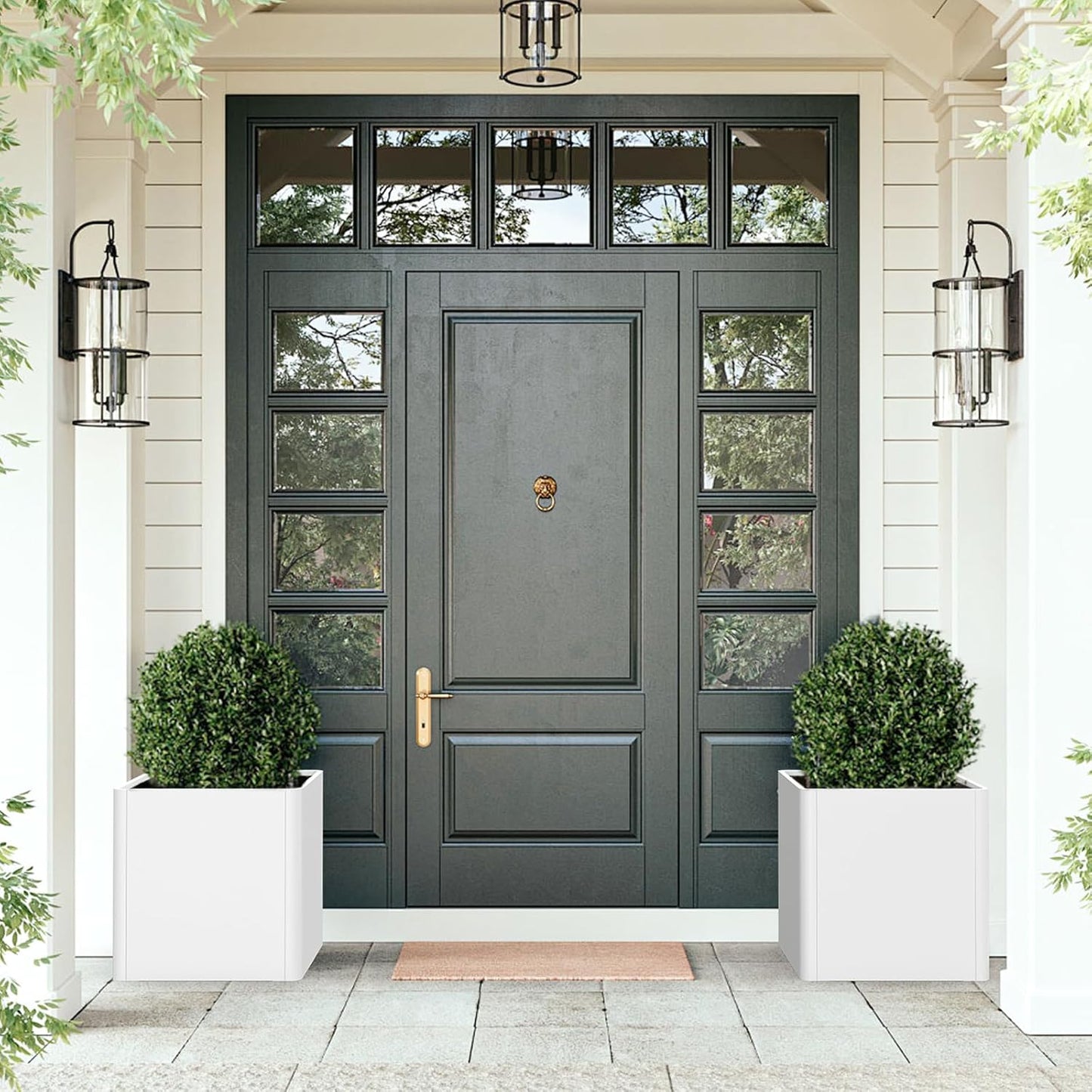 White Steel Square Planter 24" L x 24" W x 25" H,Cube Heavy Duty Flower Pot for Outdoor Plants with Drainage Holes,Metal Planter Box for Indoor and Outdoor All-Weather Use