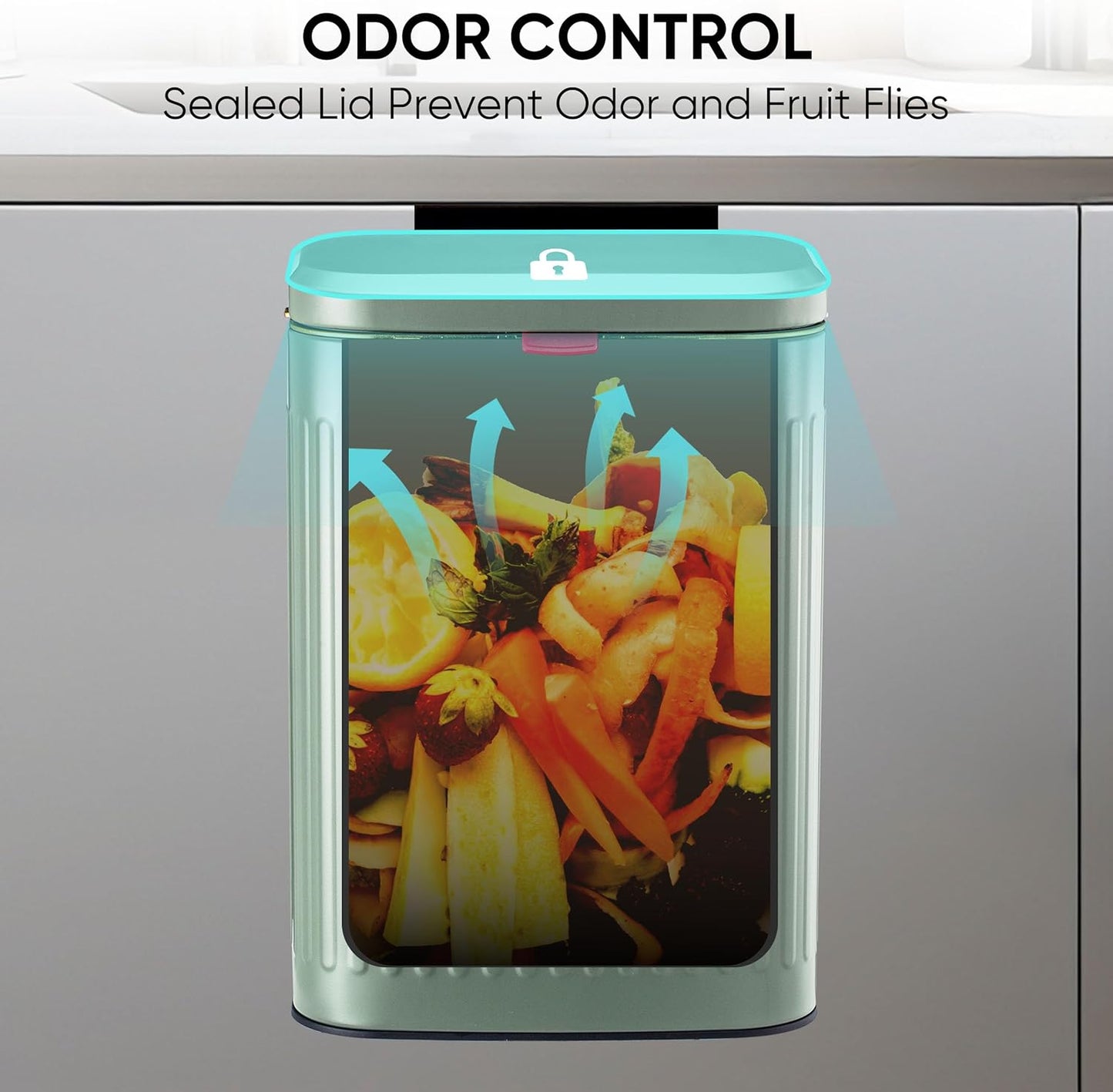 2.11Gallon 8L Carbon Steel Trash Can Door Compost Bin Wall Mounted 2 Ways Sliding Lid Compost Bin Countertop Kitchen Hanging Cabinet Door Trash Bin Metal Garbage Bin Cubo de BasuraGreen