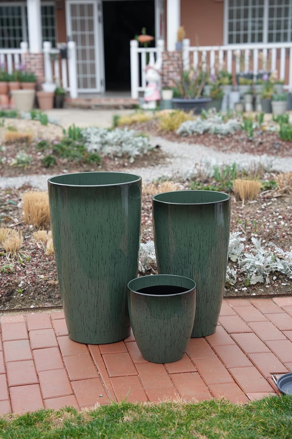 24,21,11 Inch Large Plastic Planters with Drainage Hole and Saucer - Set of 3 Tall Plant Pots Indoor Flower Pot Tall Round Planters Outdoor Large Tall Planter